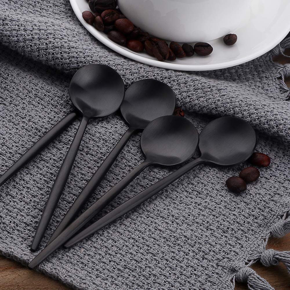 Cucharas de té de Acero Inoxidable Negro Cucharillas de café pequeñas, Longitud 12 cm / 4.7 Inch Mini Cucharas Postre 10 Piezas Cucharilla pequeña negra