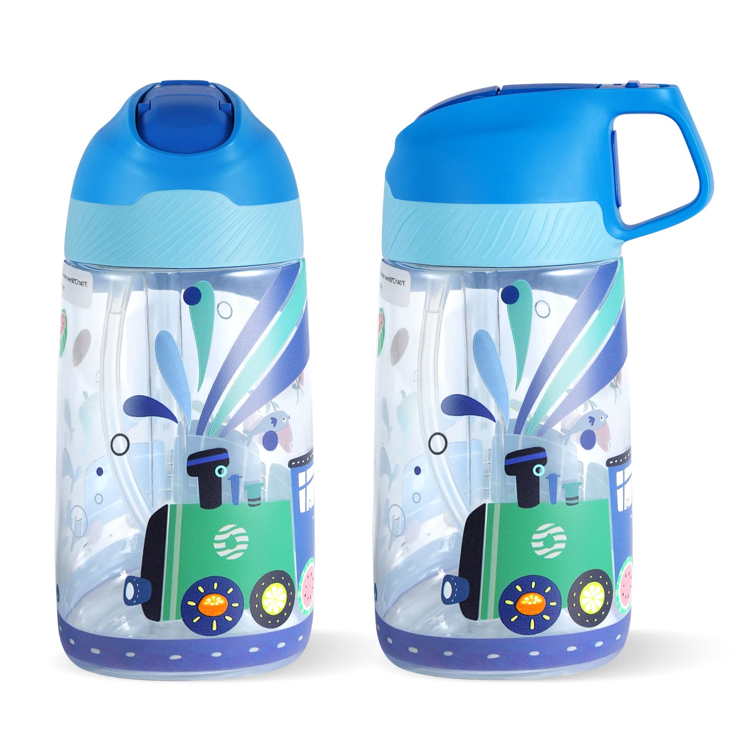 Fjbottle Borraccia Bambini con Cannuccia 450ml, Tritan - Senza BPA/Senza Perdite, Bottiglia Acqua trasparente Plastica riutilizzabile, scuola, asilo - Leggera e Robusta