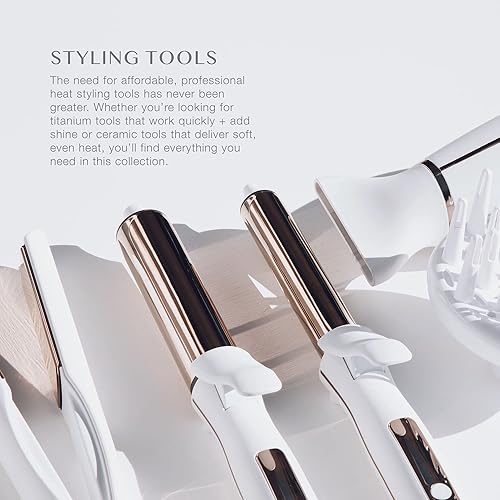 Miniatura 7 de Kristin Ess Rizador de titanio para cabello de 1 14 pulgadas para ondas de playa + rizos para cabello medio y largo, suavizado + control de