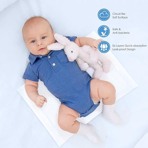 Miniatura 7 de Cambiadores desechables para bebé, paquete de 100 cambiadores desechables de 13 x 18 pulgadas, almohadillas desechables impermeables, ultra