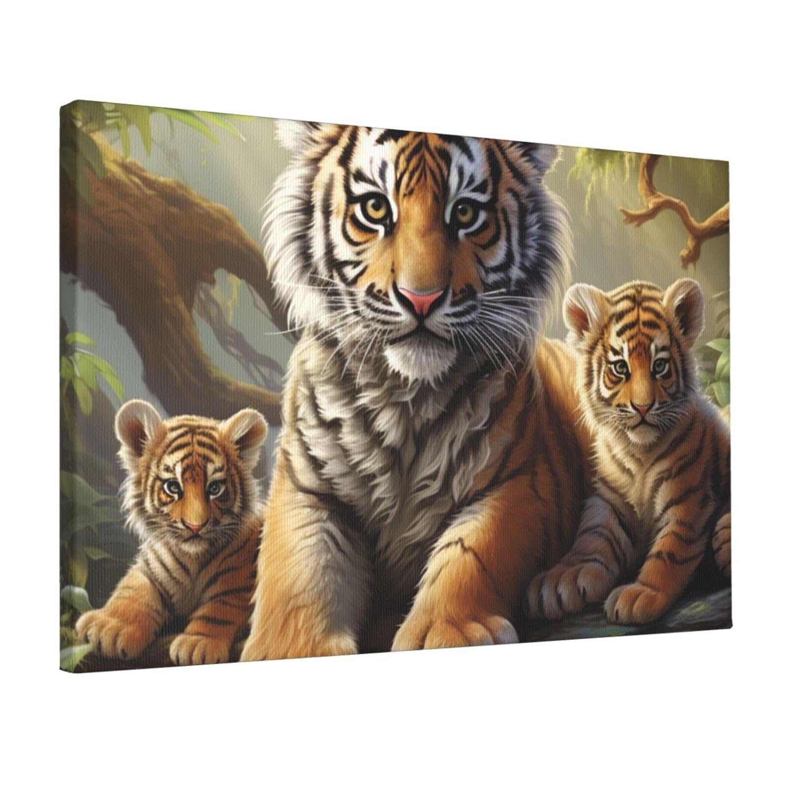 KLOPH Jungle Tigers Cub Canvas Wall Art for Living Room 12"x18" Modern Artwork Painting for Bathroom Hanging Canvas Prints Aesthetic Wallart for Bedroom Kitchen Office Wall Decor
