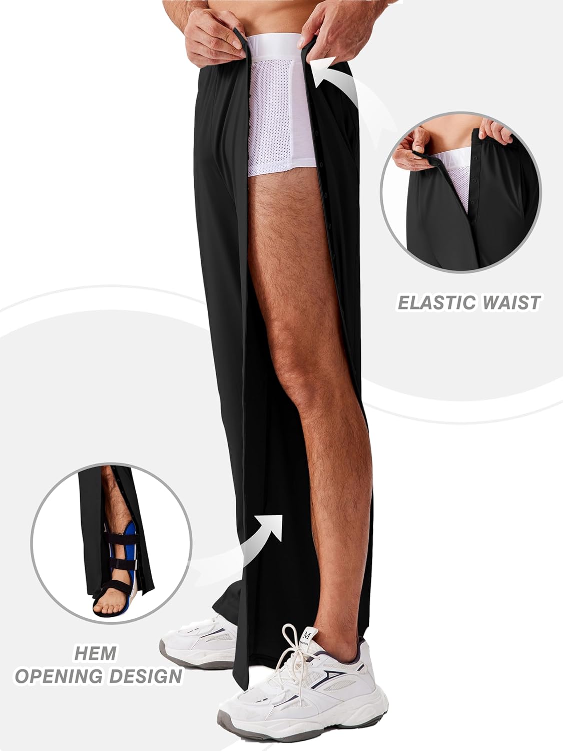 Deyeek Tear Away Pants for Men Open Bottom Side Snap On Sweatpants Baggy Post Knee Hip Leg Surgery Recovery Pant with Pockets - Image 2