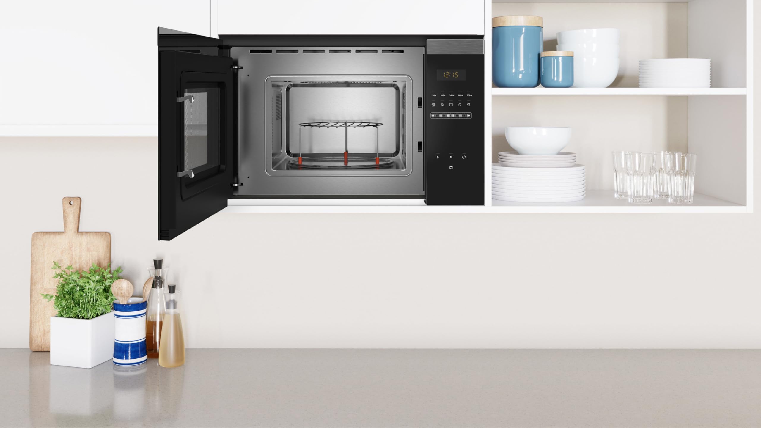 Balay 3CG4172X2 Elektronische Mikrowelle, Einbau ohne Rahmen, 38 cm, 20 l, 5 F, Aqualisis, Ap. links, 8 Rezepte, Drehteller 25,5 cm, mit Grill, schwarzes Glas/Edelstahl, 2022
