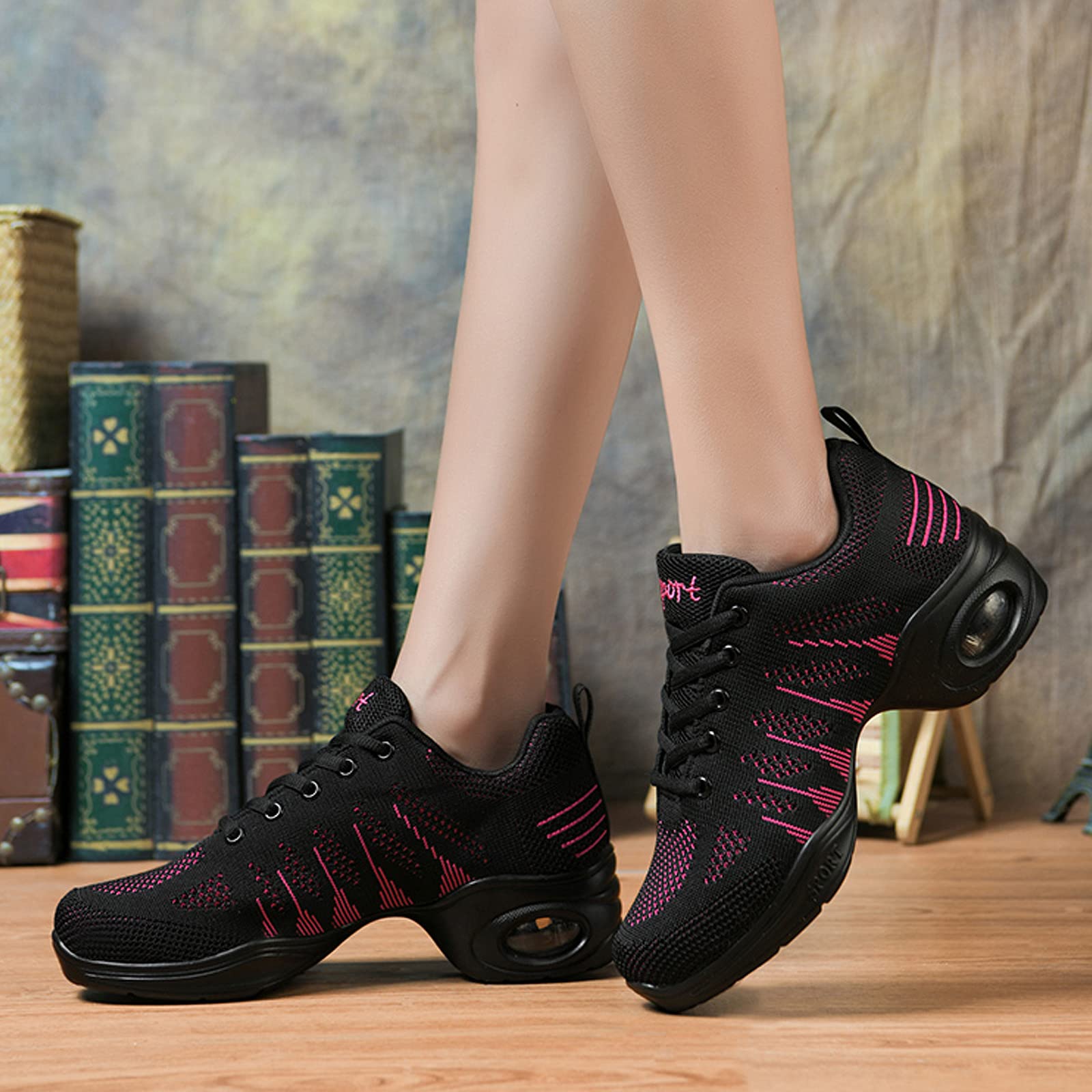 Scarpe da ginnastica da ballo da donna Scarpe jazz stringate traspiranti Mesh Sport Walking Scarpe da ballo Scarpe da pratica Cuscino d'aria all'aperto Scarpe da piattaforma