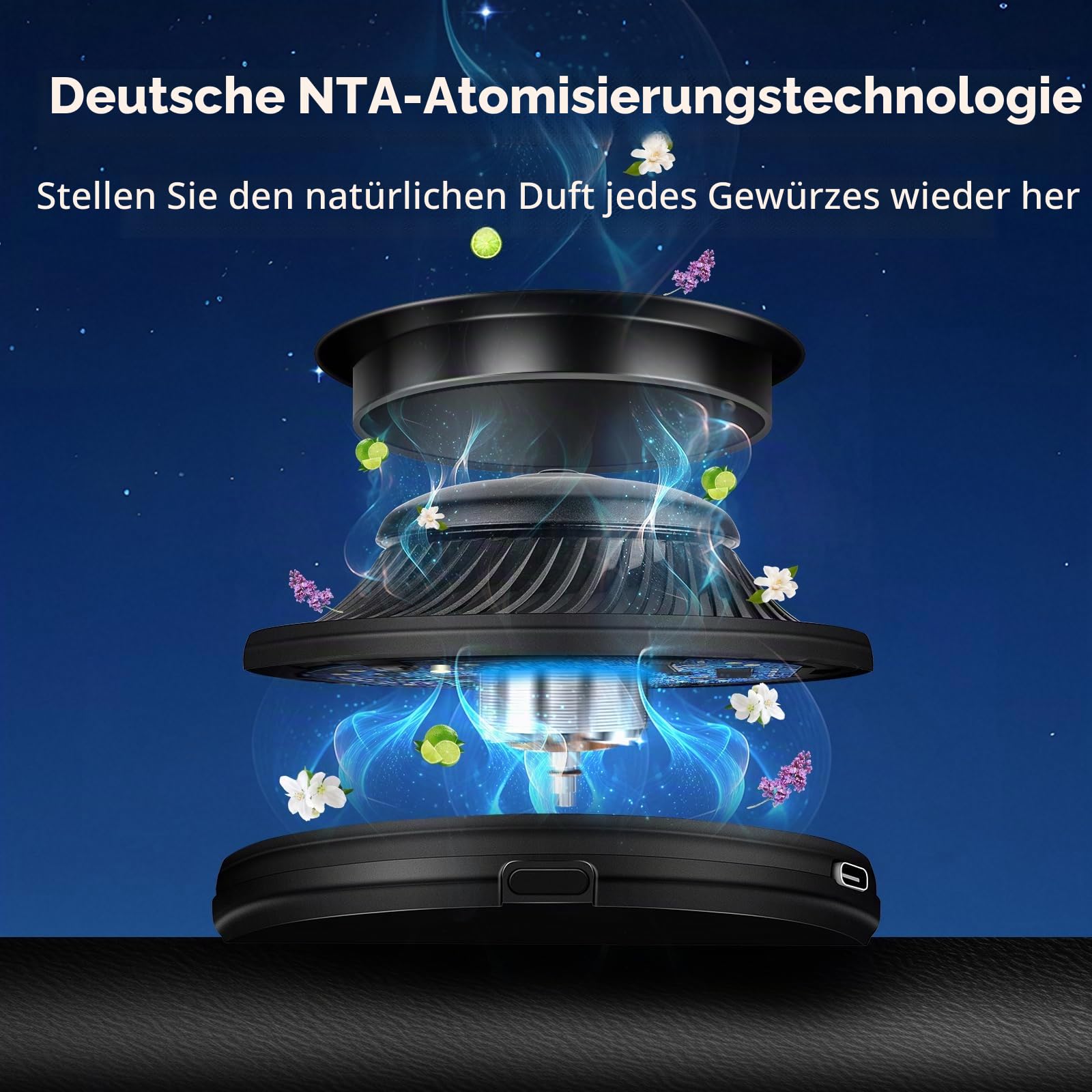 Kwak's Intelligenter Auto-Duftzerstäuber mit automatischer Ein‑/Ausschaltung, 5‑farbige LED‑Beleuchtung, 2 Nachfüllungen – Langanhaltendes Autoparfüm, Automatischer Duftdiffusor für Armaturenbrett
