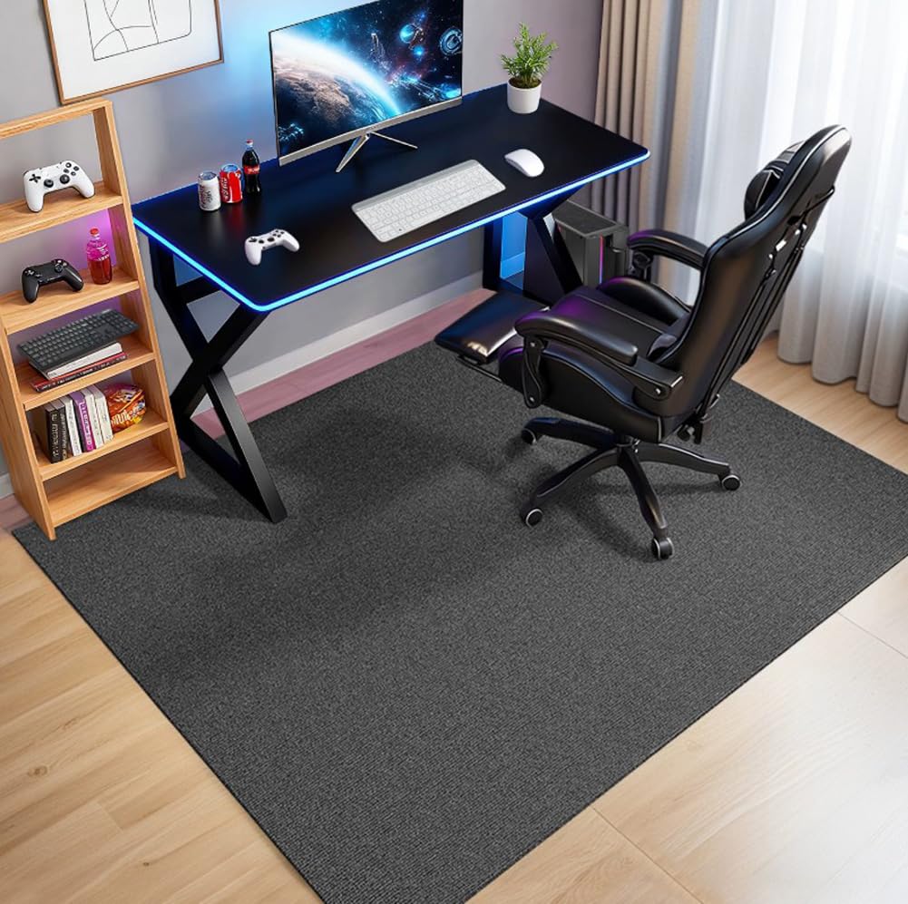 Tapete para silla de oficina, tapete para debajo del escritorio, para suelo de madera dura, alfombra de pelo bajo, tapete protector de suelo resistente para oficina en casa (gris oscuro, 150 x 180 cm)
