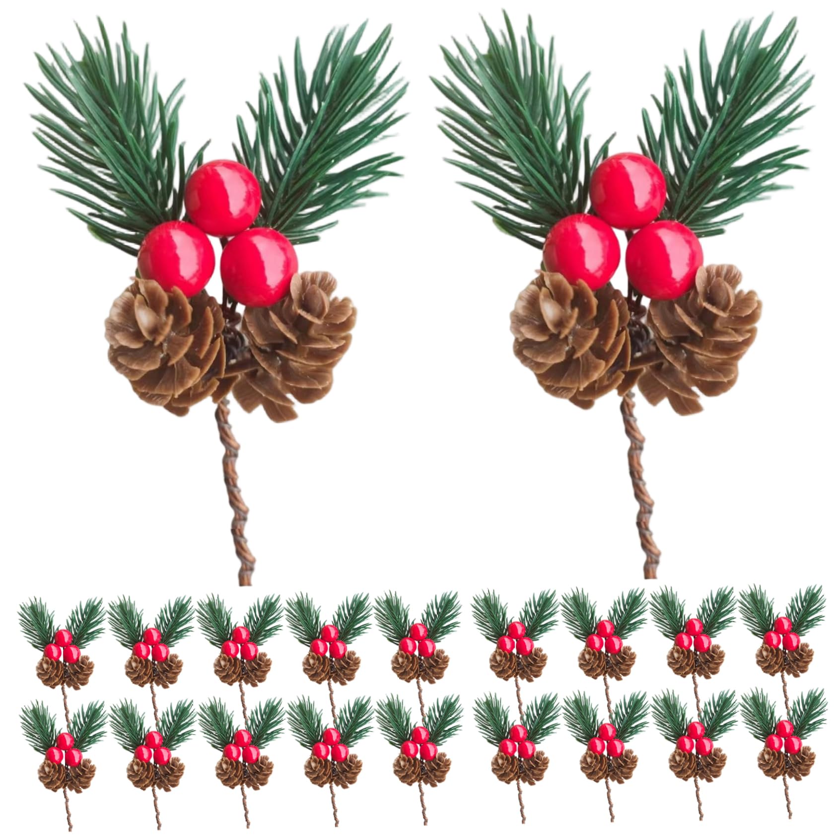 Comebachome Assorted Color 20Pcs Christmas Picks, Artificial Pine Cones Red Berry Pine Branches Christmas Stems For Xmas Tree Ornaments Garland Wreath, Home Decor