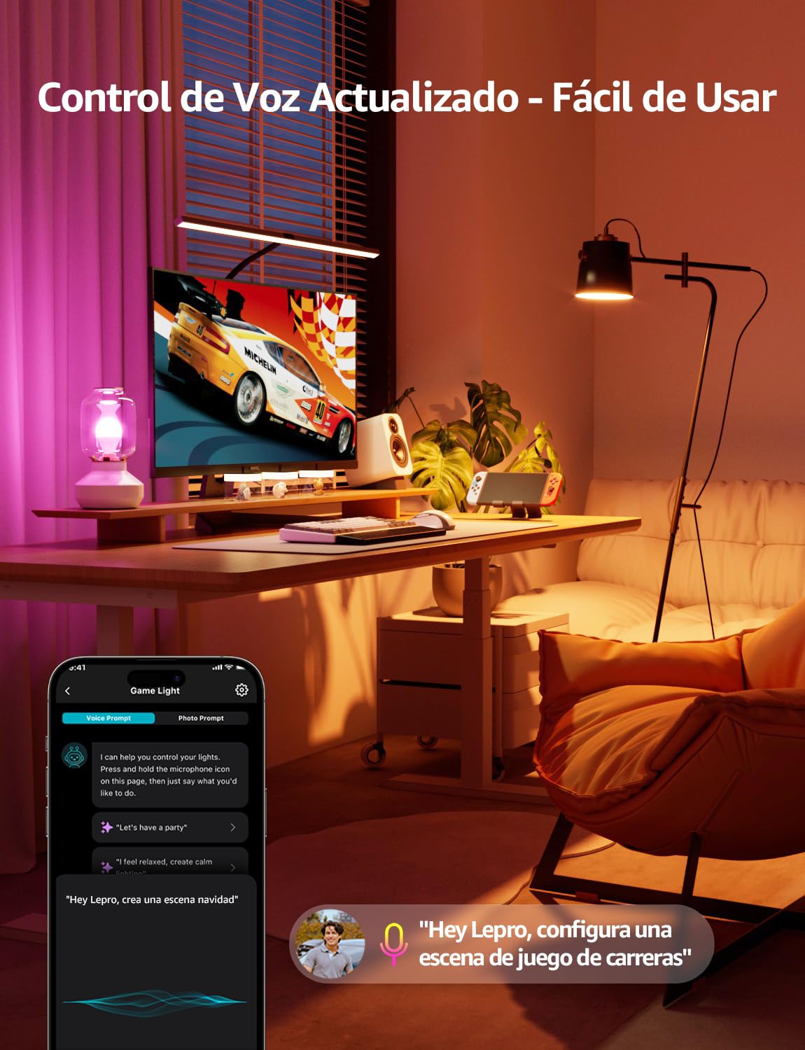 Lepro BP1 AI Bombilla LED E14, G45 Bombilla Inteligente Alexa RGB+CCT Regulable 4.9W 470LM, Diseñador de Iluminación AI Personalizado Wi-Fi Control de Voz y Sync de Música, Funciona con Google, 2Pcs