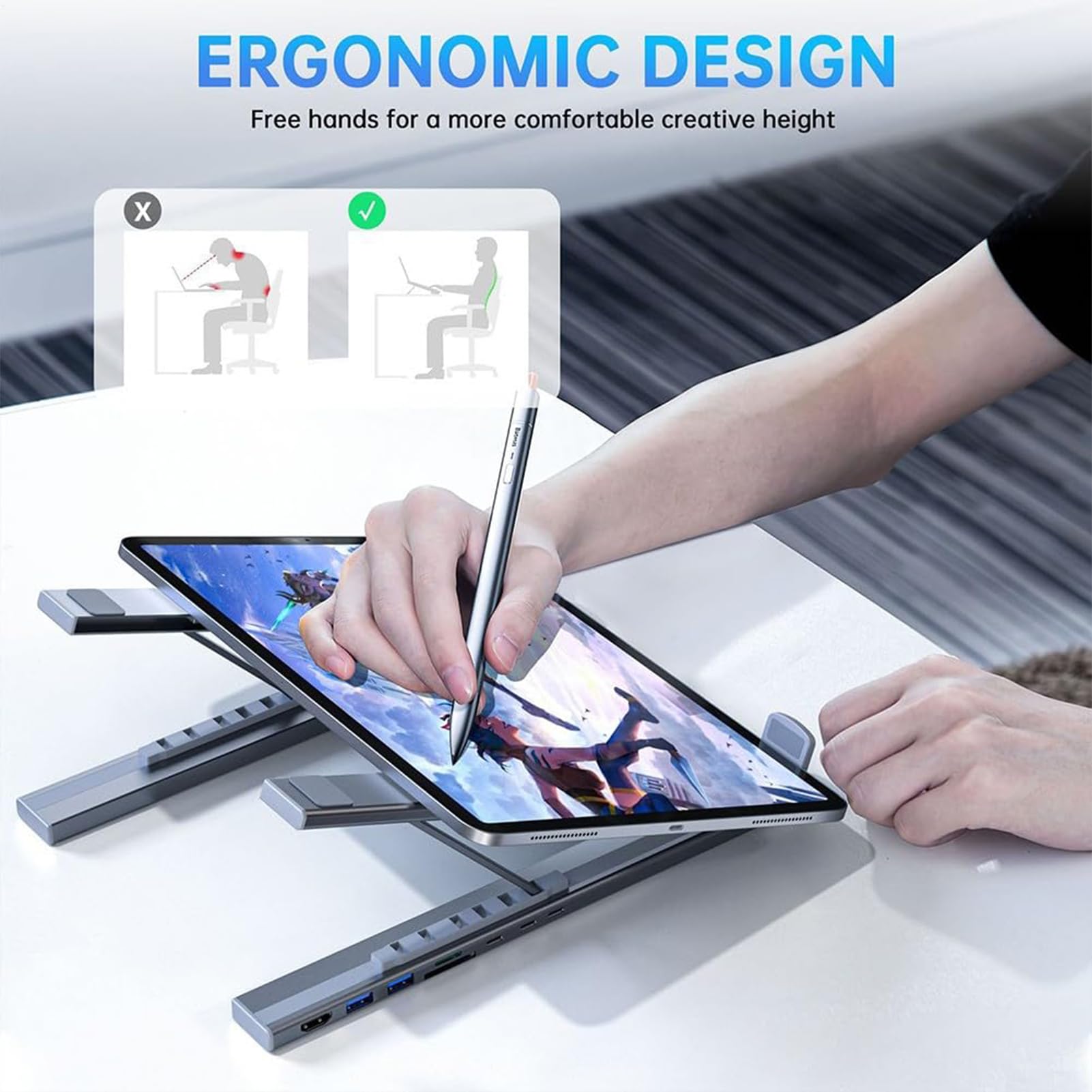 Base De Soporte Para Portátil Con Docking Station Elevador de Refrigeración | Soporte Ergonómico para Portátil Para Oficina Casa Juegos Escritorio Viaje Negoc