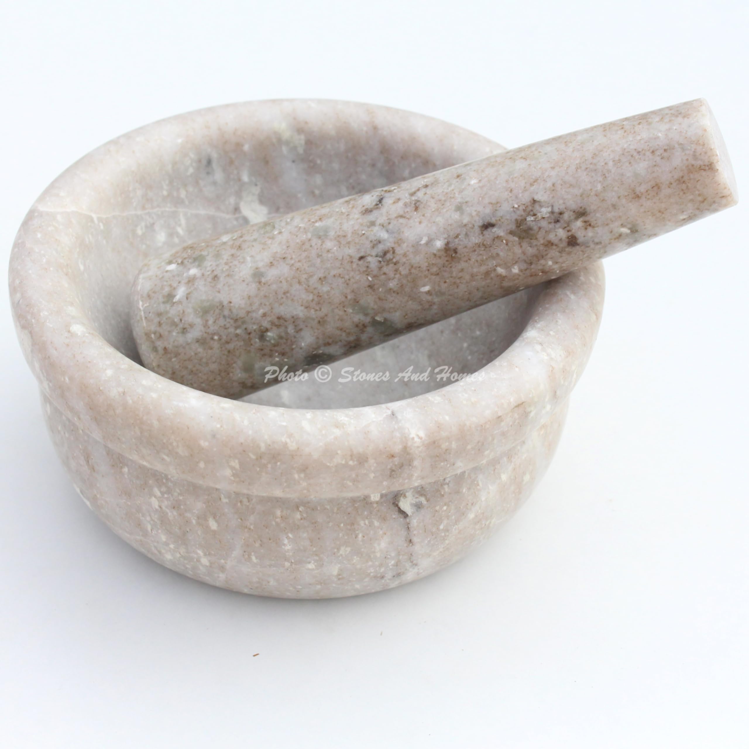 Juego de mortero y mortero marrón indio, cuenco grande, piedra de mármol, molcajete, especias para cocina y hogar, 5 pulgadas, pulido decorativo, redondo, triturador de especias (13 x