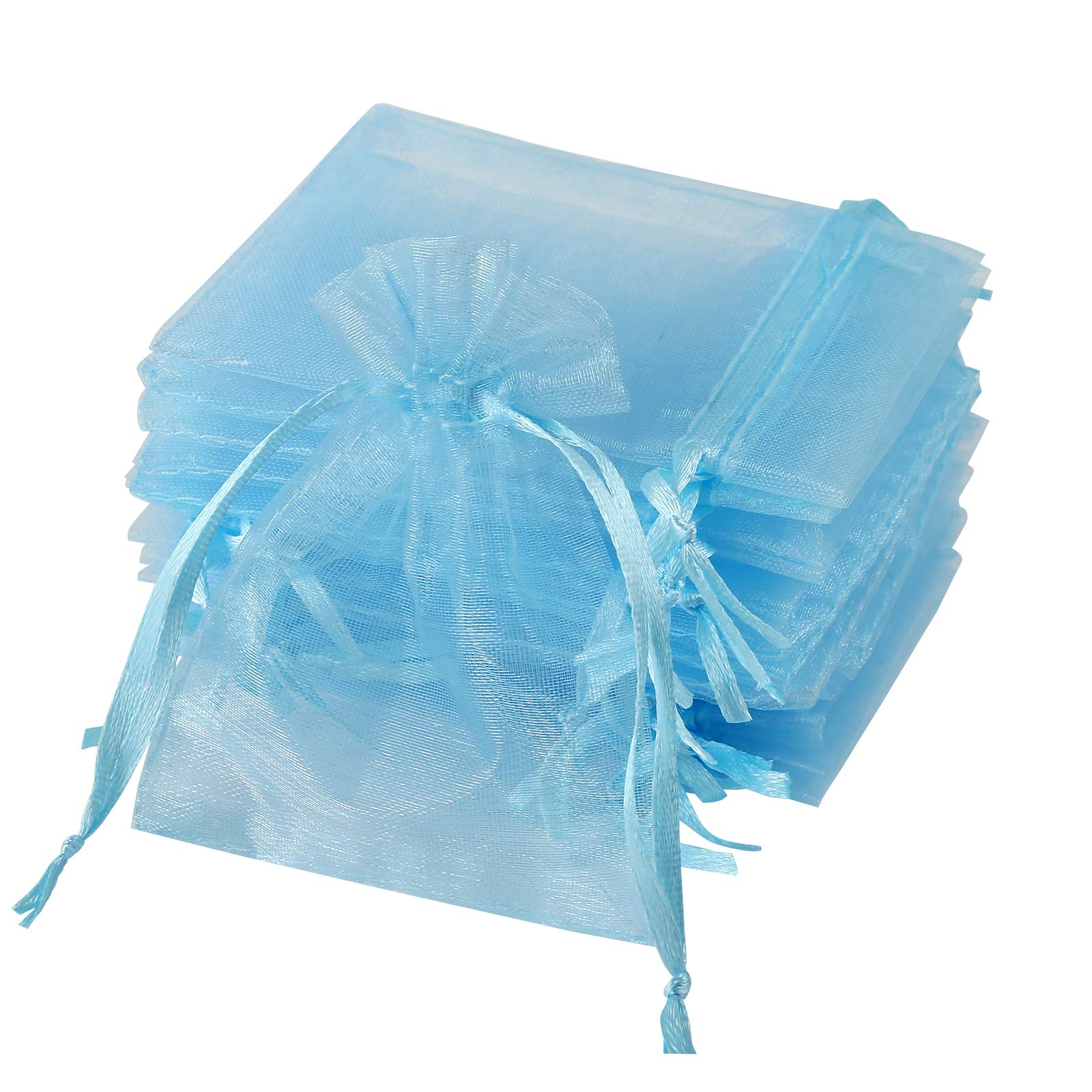 Naler 120 x Organzasäckchen Hellblau Organzabeutel Organza Schmuck Säckchen Geschenktüten für Verpackung, 7 x 9 cm