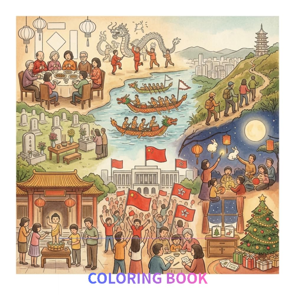 Beautifully hand-drawn coloring book that celebrates the vibrant and diverse festivals of Hong Kong,: Hong Kong Festivals Coloring Book for Kids & ... Cultural Traditions, Asian Travel Line Art