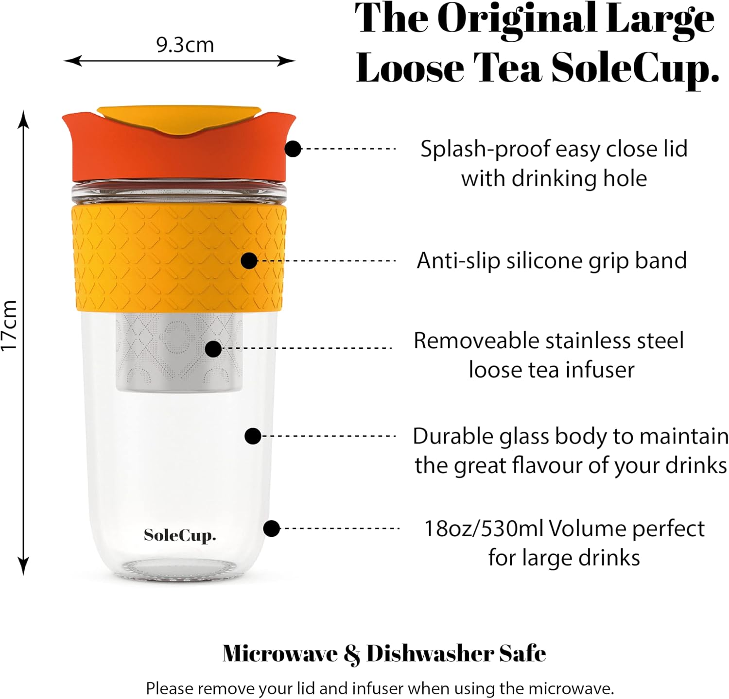 Large Travel Mug Loose Tea Infuser - Detachable Tea Strainer with Spill Proof Lid - 18oz/530ml BPA-Free Reusable Glass Travel Coffee Cup with Silicone Band (Red, 18oz) - Image 2