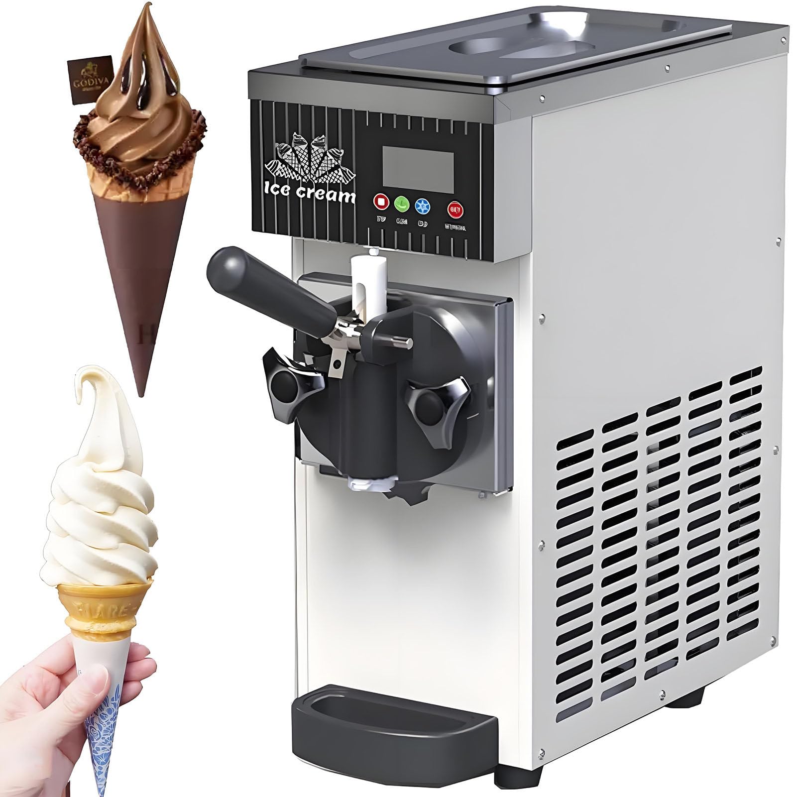Machine à Glace, Sorbetière De Comptoir à Glace Molle, Machine à Glace Mono-Parfum, 4–5 Kg/H, avec Pré-Refroidissement Et Nettoyage Automatique pour Restaurants Et Bars White