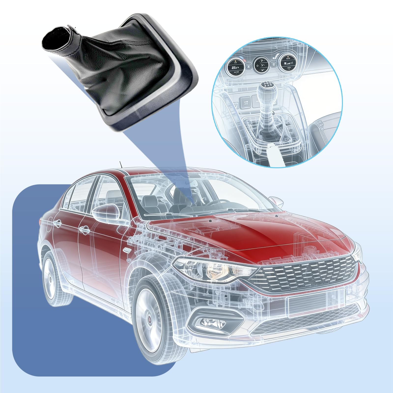 Kit de Soufflet Levier Vitesse 735641775 avec Cadre Noir et Bague Maintien Fiat Tipo II 356 357 358 735786601
