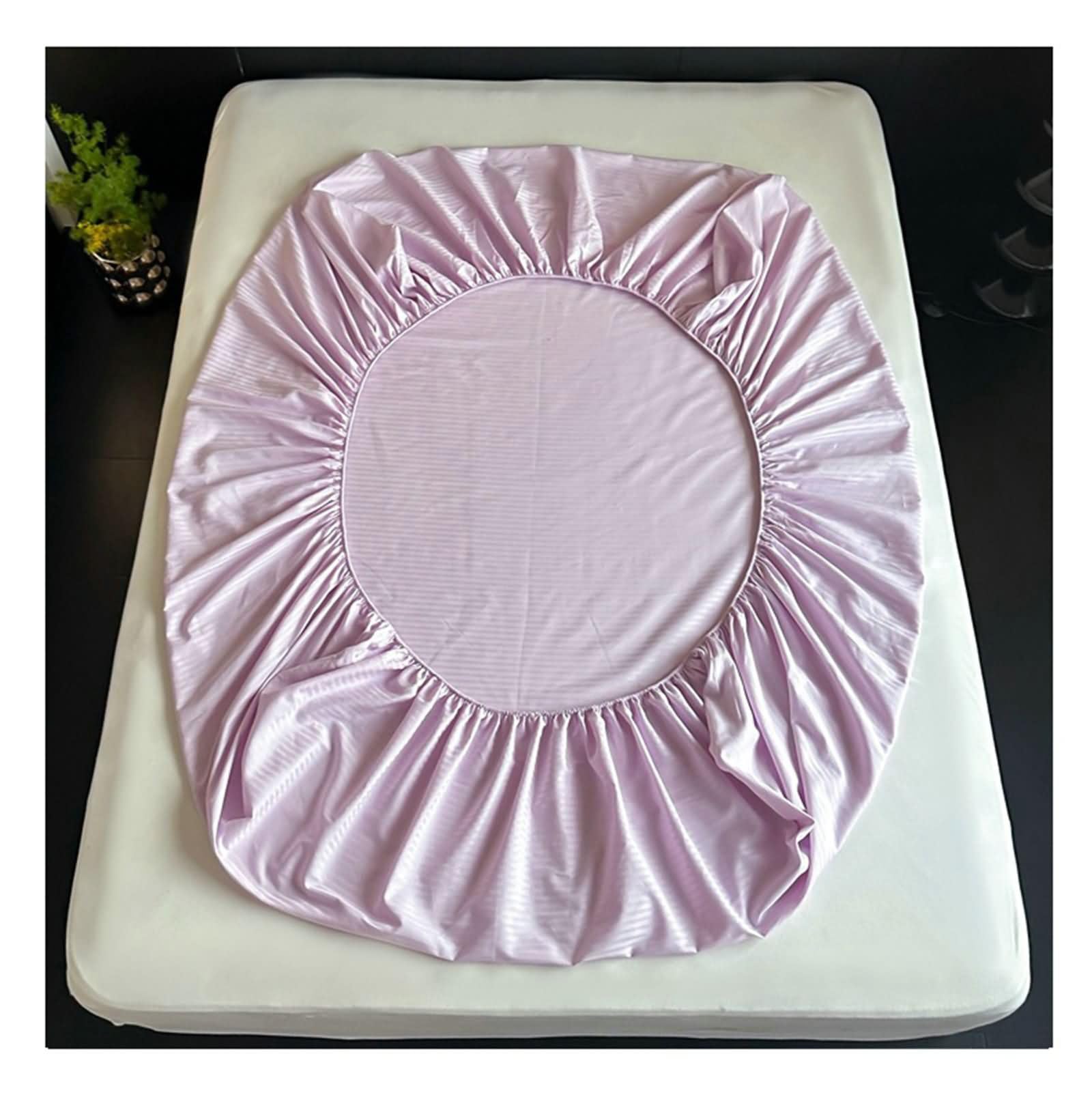 KnSam Drap Housse 150x200cm, en Coton Doux, Jacquard Fines Rayures, Couvre Matelas Doux, Lilas