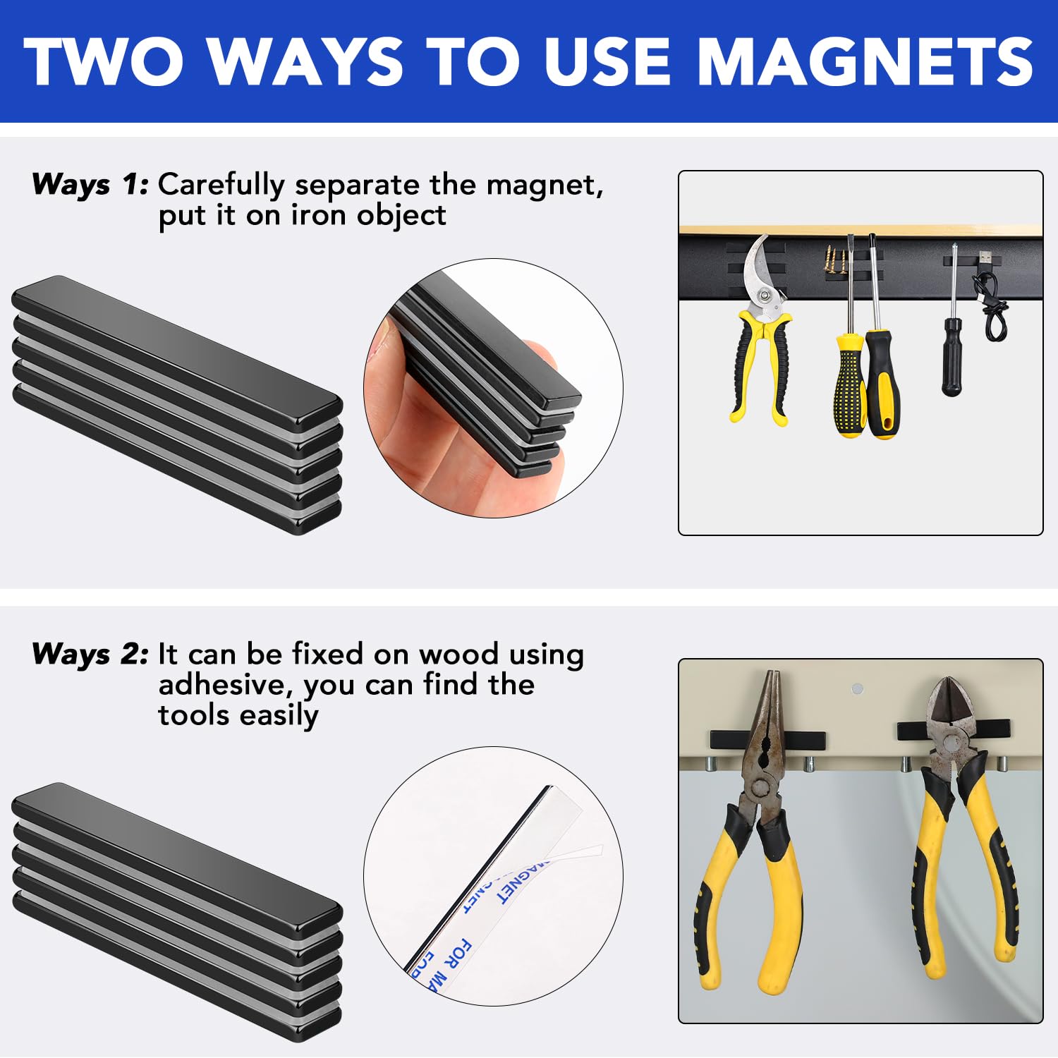 MIKEDE 30 Pack Rare Earth Magnets with Adhesive Backing 60x10x3mm Black — Amazon image 5