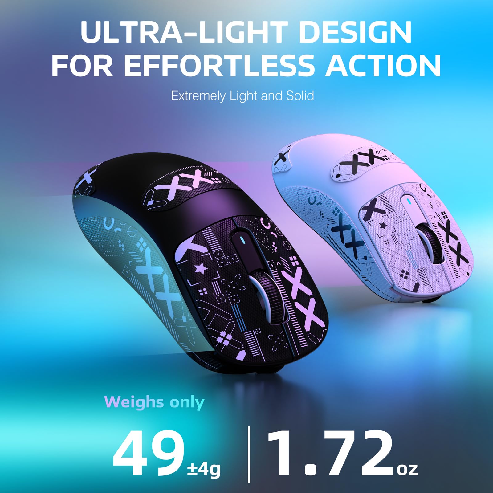 VGN GAMEPOWER Attack Shark X3 Superlight Souris Gamer sans Fil, 49g Ultra-Léger Souris Gaming, 26,000 DPI, PixArt PAW3395, 2.4G/Filaire/Bluetooth, Grip Tape, Batterie 200Heures, PC/Mac, Noir