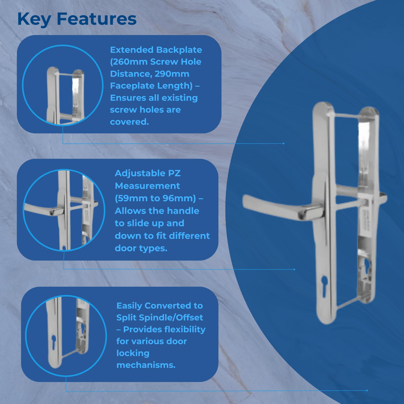 UPVCSTORE Universal Flexi UPVC Door Handle Set, Fully Adjustable PZ Centres (59mm to 96mm) - Image 3