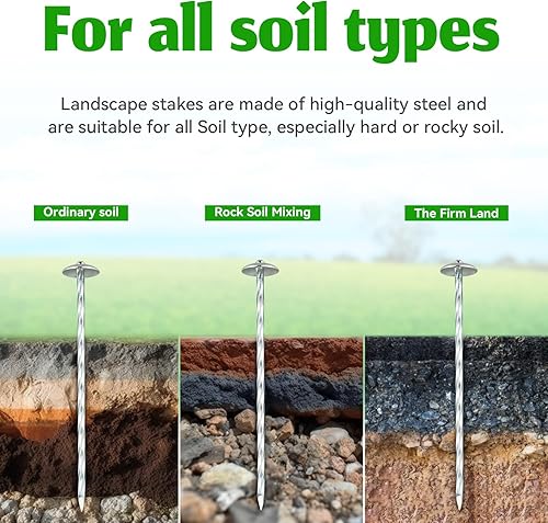 Miniatura 5 de JPOIP Estacas de paisaje  Pines de picos para bordes de paisaje de jardín  Nuevo diseño tipo paraguas grapas de césped galvanizadas de 5 pulgadas