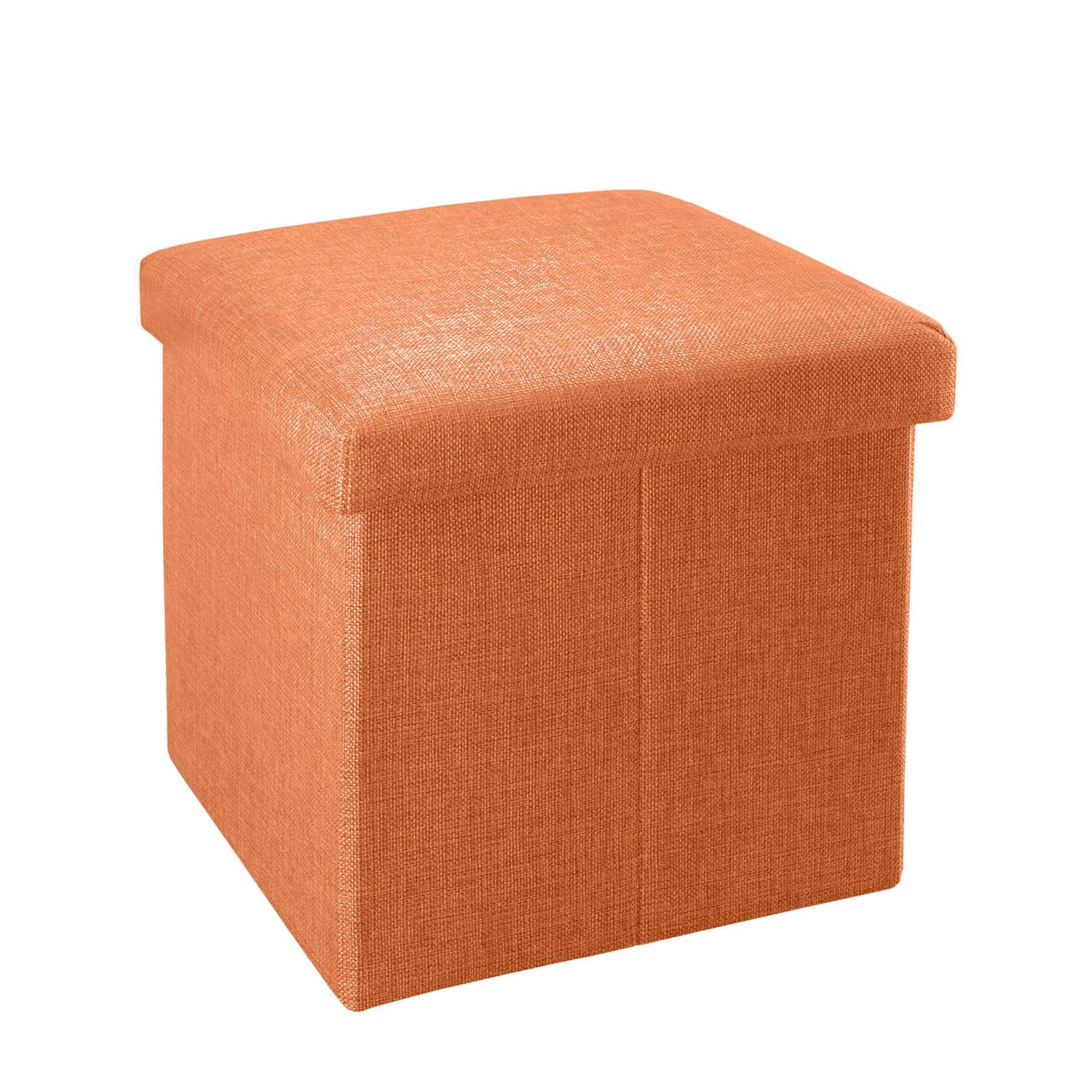 INTIRILIFE Faltbarer Sitzhocker 30x30x30 cm – Mandarin Orange, mit Stauraum und Deckel (Leinen-Optik)