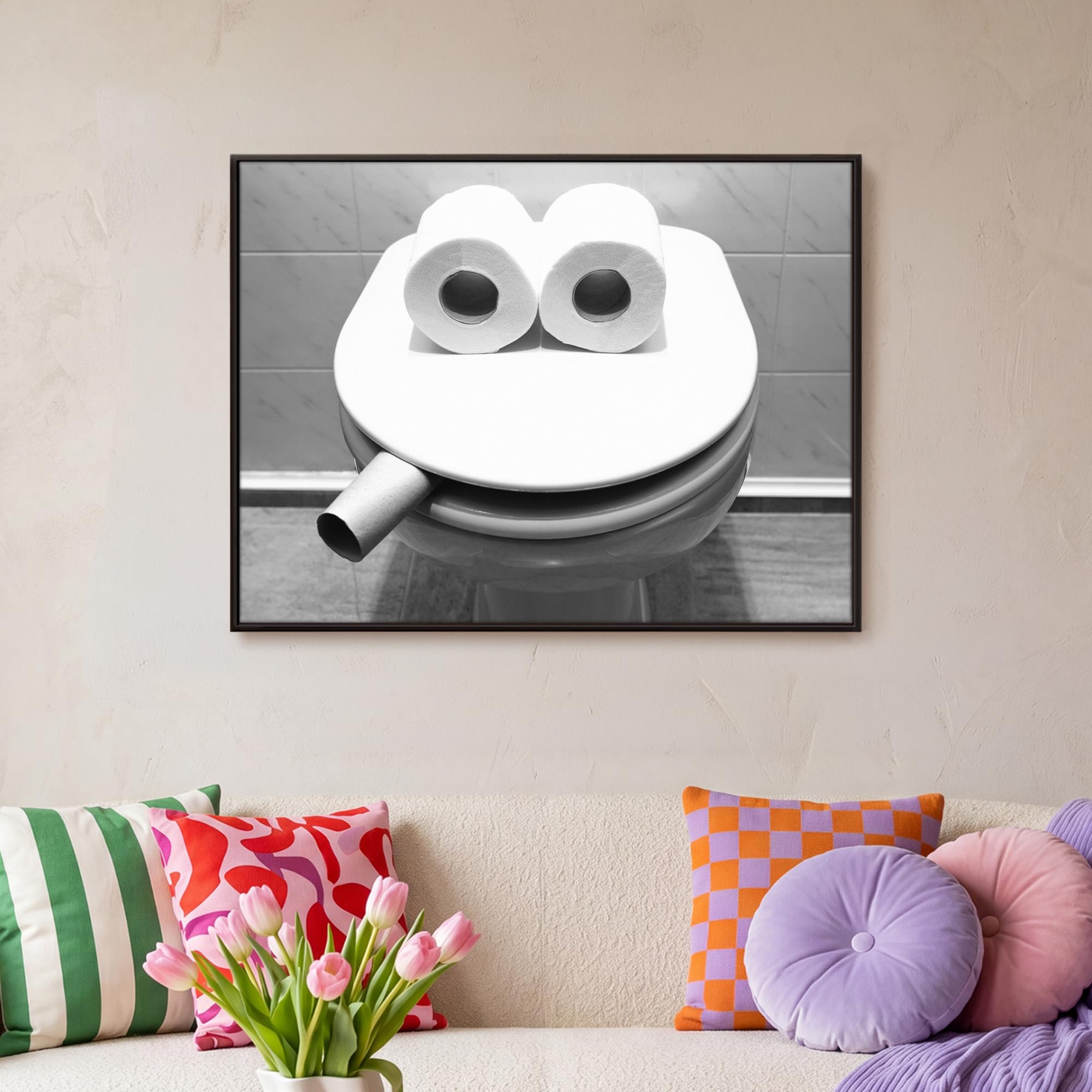 OnlyWow© Gemälde Mit Rahmen 80x60 cm Wohnzimmer Deko Modern Wandbild Kunstdruck auf Leinwand Bild Room Decor Geschenke WC - Toilettensitz - Lustig - Toilette