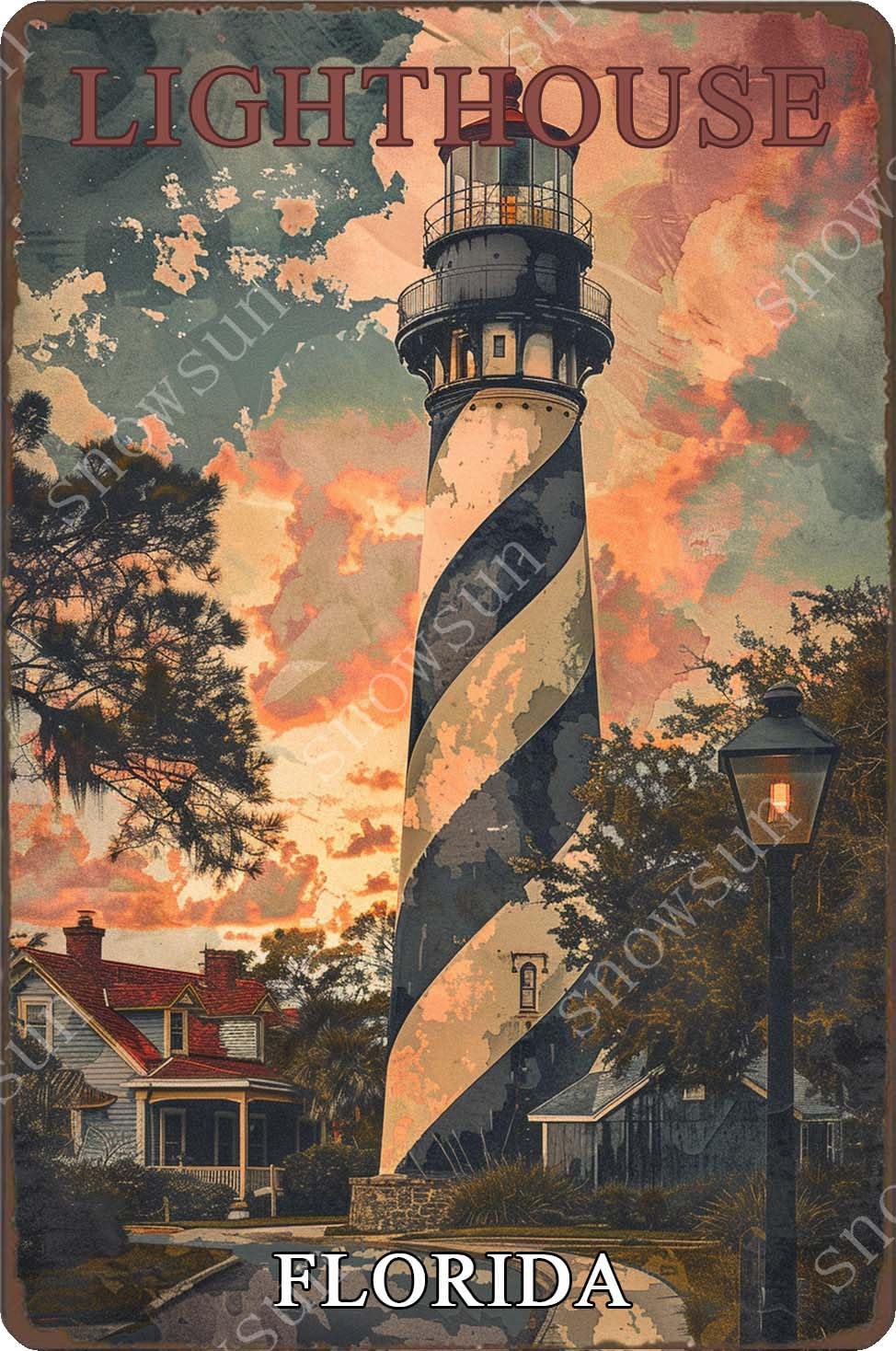 peiyeety Lighthouse View Vintage Metal Tin Sign Aluminum Metal Signs Retro Metal Sign Bar Cafe Room Country Farmhouse Bathroom Family 8X12 Inch