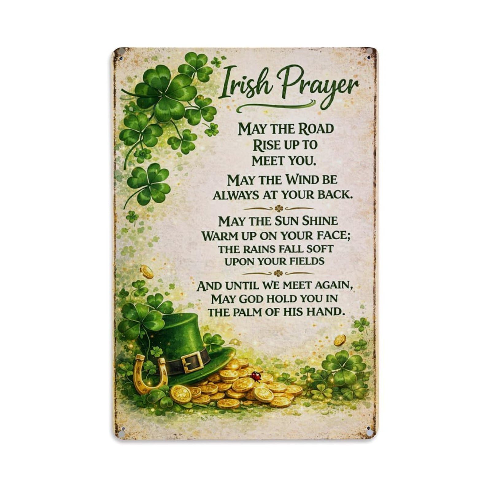 Nestemfo Vintage Irish Prayer Shamrock Pot Of Gold Tin Sign Metal Sign, Living Room,Bar, Home, Bedroom Wall Decor,Retro Metal Poster 8X12 Inches