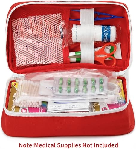 Miniatura 4 de Bolsa vacía portátil para botiquín de primeros auxilios, bolsa de medicina de viaje, bolsa médica pequeña (2 piezas, rojo)
