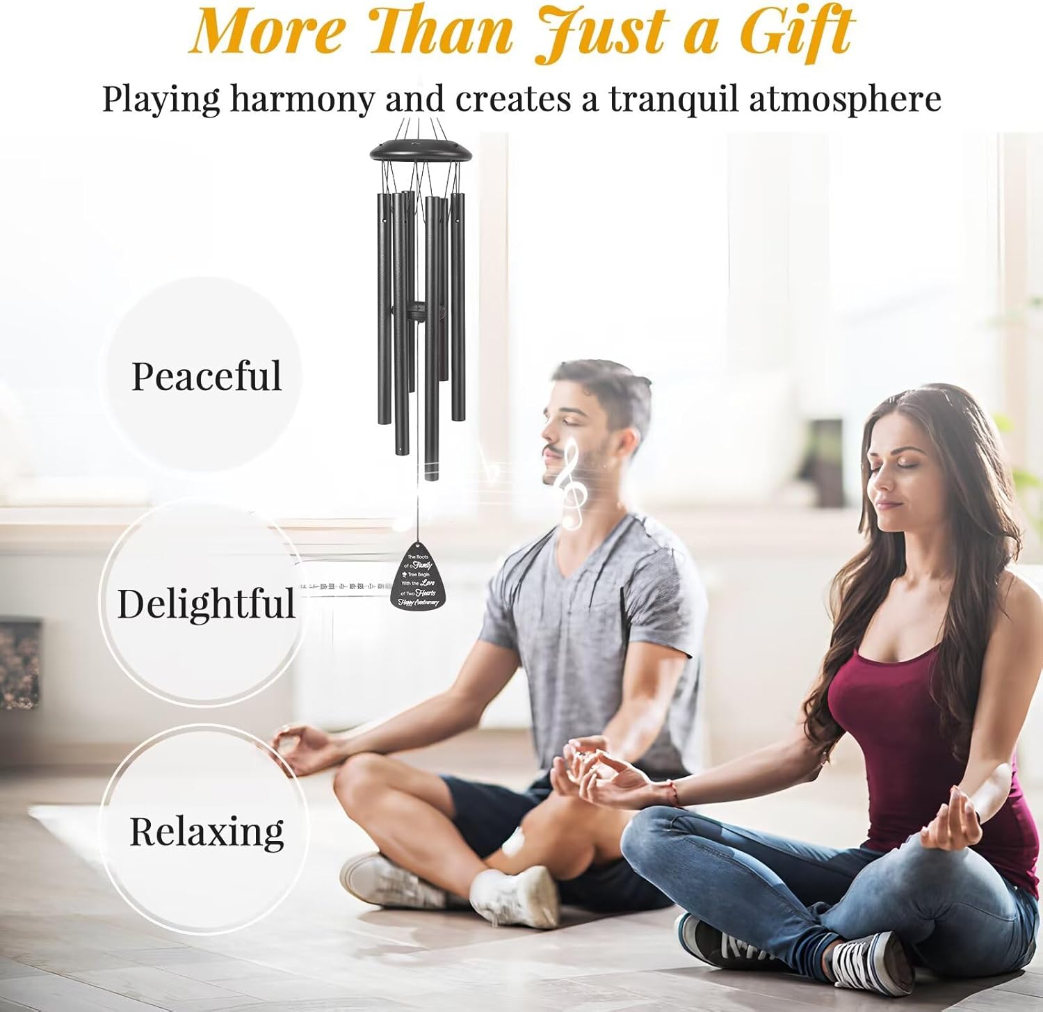 25th Anniversary Wind Chimes Gifts for Men Women,Romantic 25 Year Anniversary for Couples, Wife, Husband, Parents, Friends, 25th Wedding Gifts Idea of Happy Anniversaries Decorations,Black