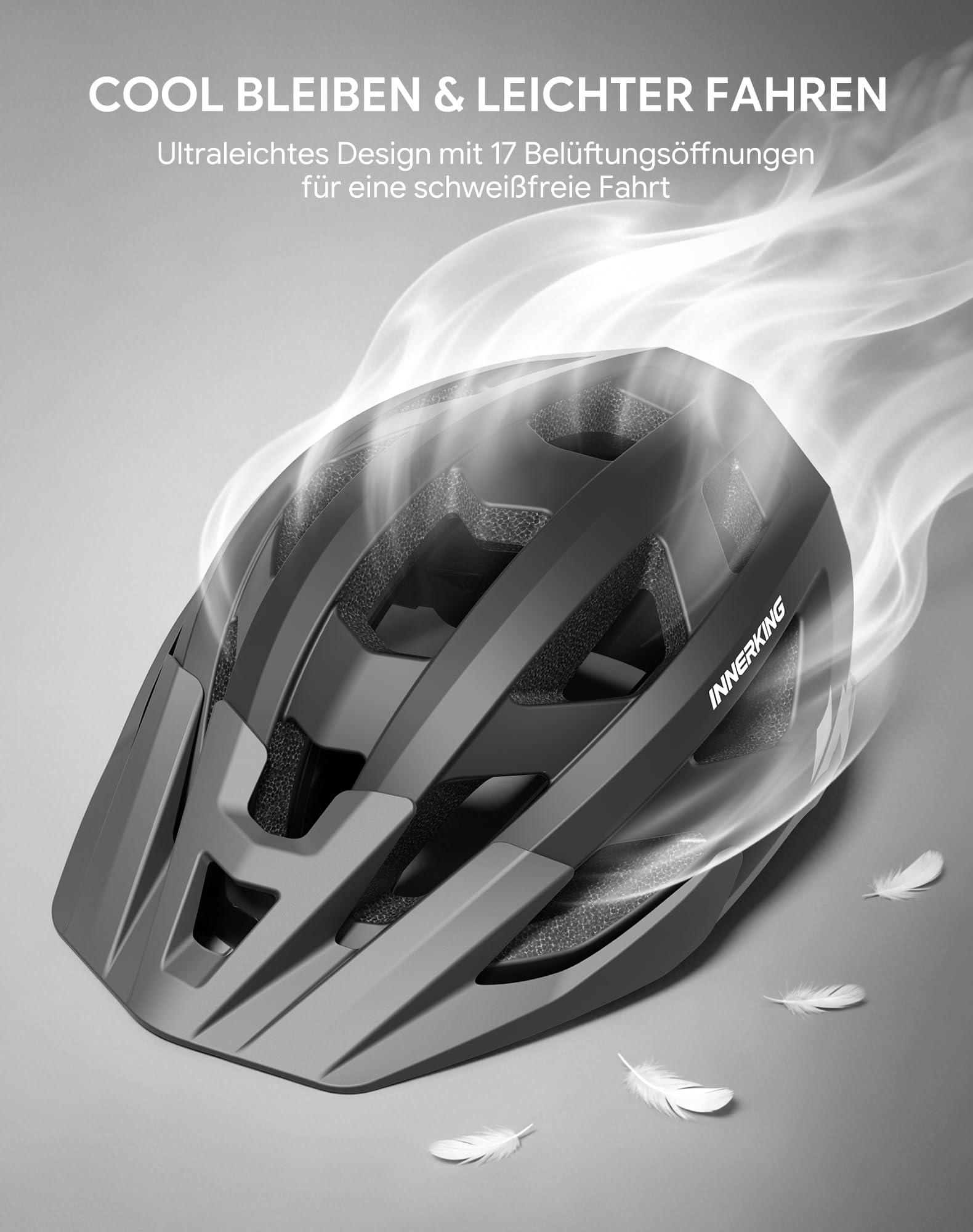 InnerKing Fahrradhelm Herren Damen, Leichte Fahrradhelm mit Magnetische Schutzbrille Visier und USB-Aufladung LED Licht, MTB Helm Radhelm Cityhelm