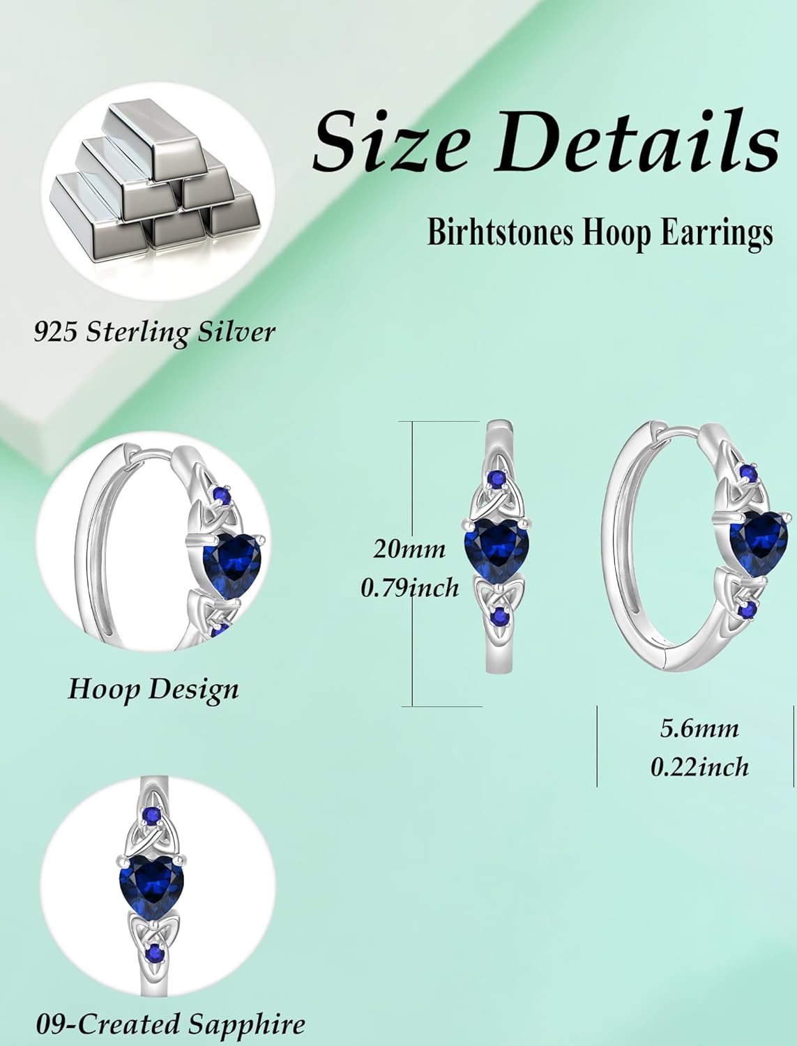 Heart Huggie Earrings Sterling Silver Hoops Celtic Knot Birthstone Jewelry Gift for Women