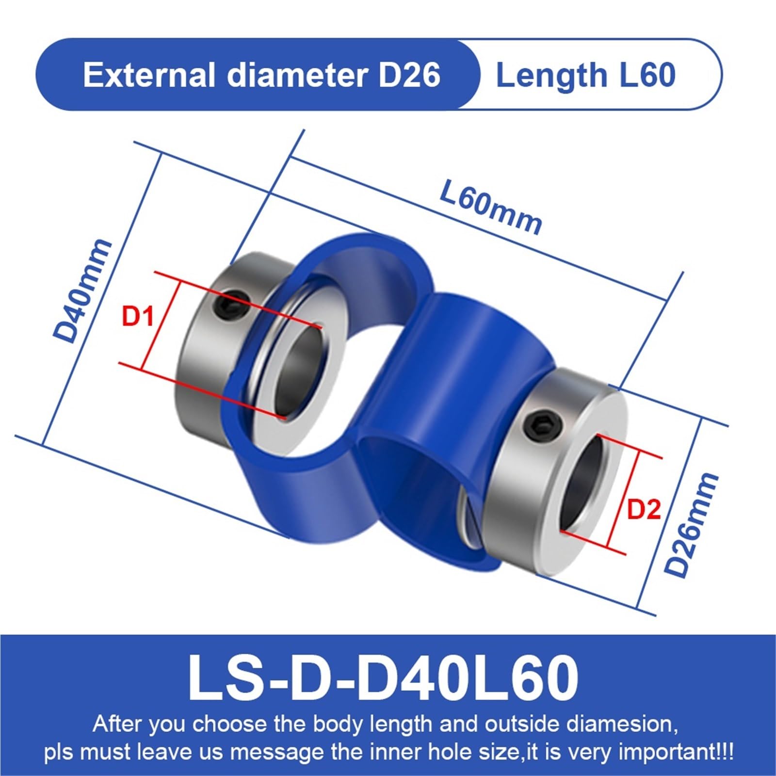 Acoplamiento flexible del codificador de aleación de aluminio de pareja de doble bucle LS-D-D40L60(12mmX12mm)