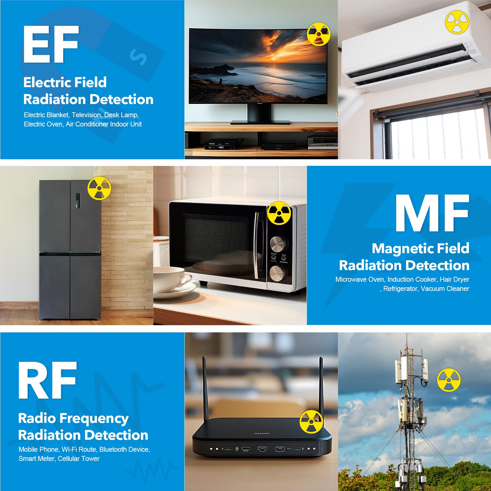 EMF Detector medidor de radiación para el hogar lector digital EMF para radiofrecuencia 5 en 1 medidor EMF para radiaciones electromagnéticas probador EMF para teléfono celular equipo de caza