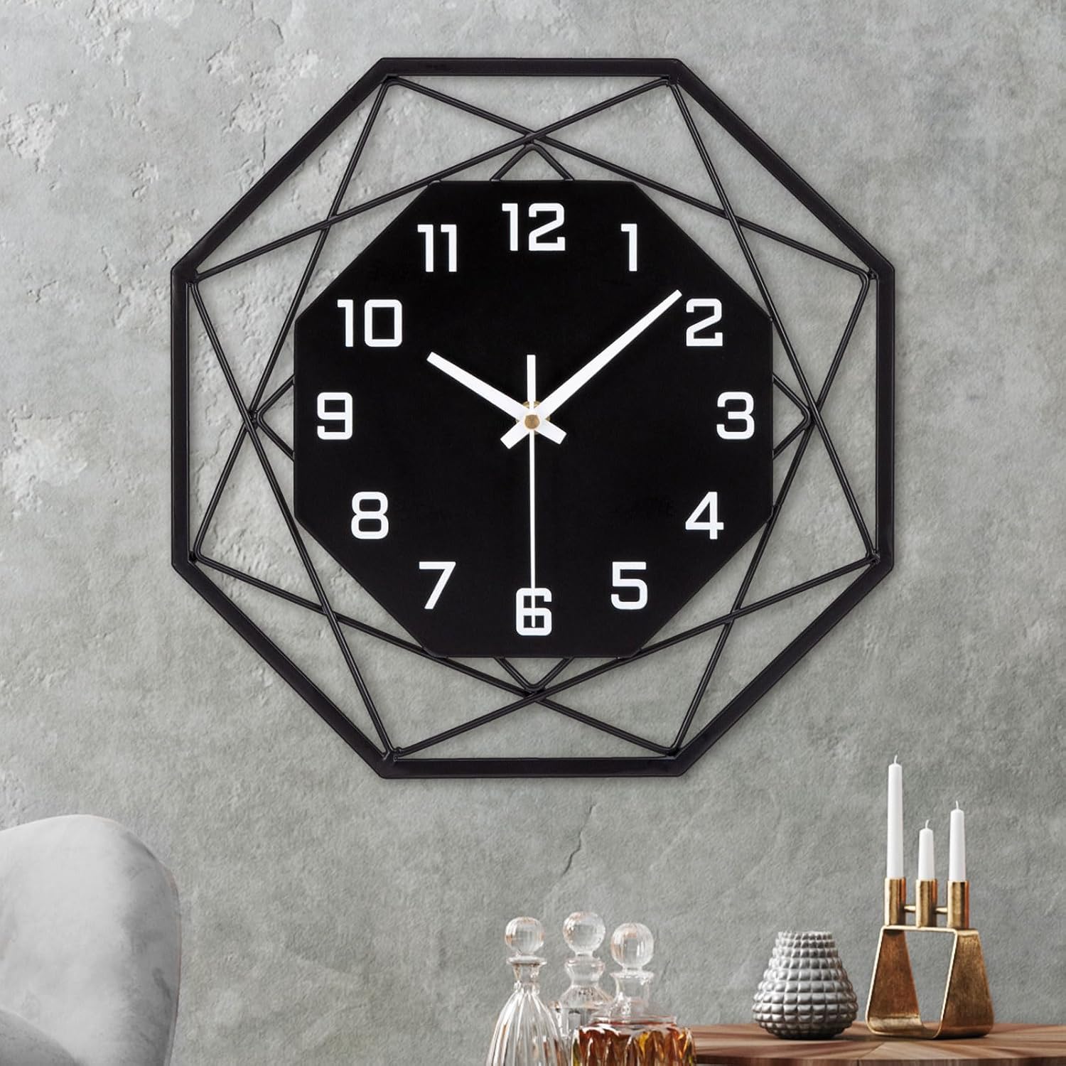VIVILINEN Wanduhr Ohne Tickgeräusche Wanduhr aus Schmiedeeisen MDF Modern Quarz Batteriebetriebene Uhr Lautlos für Wohnzimmer Schlafzimmer