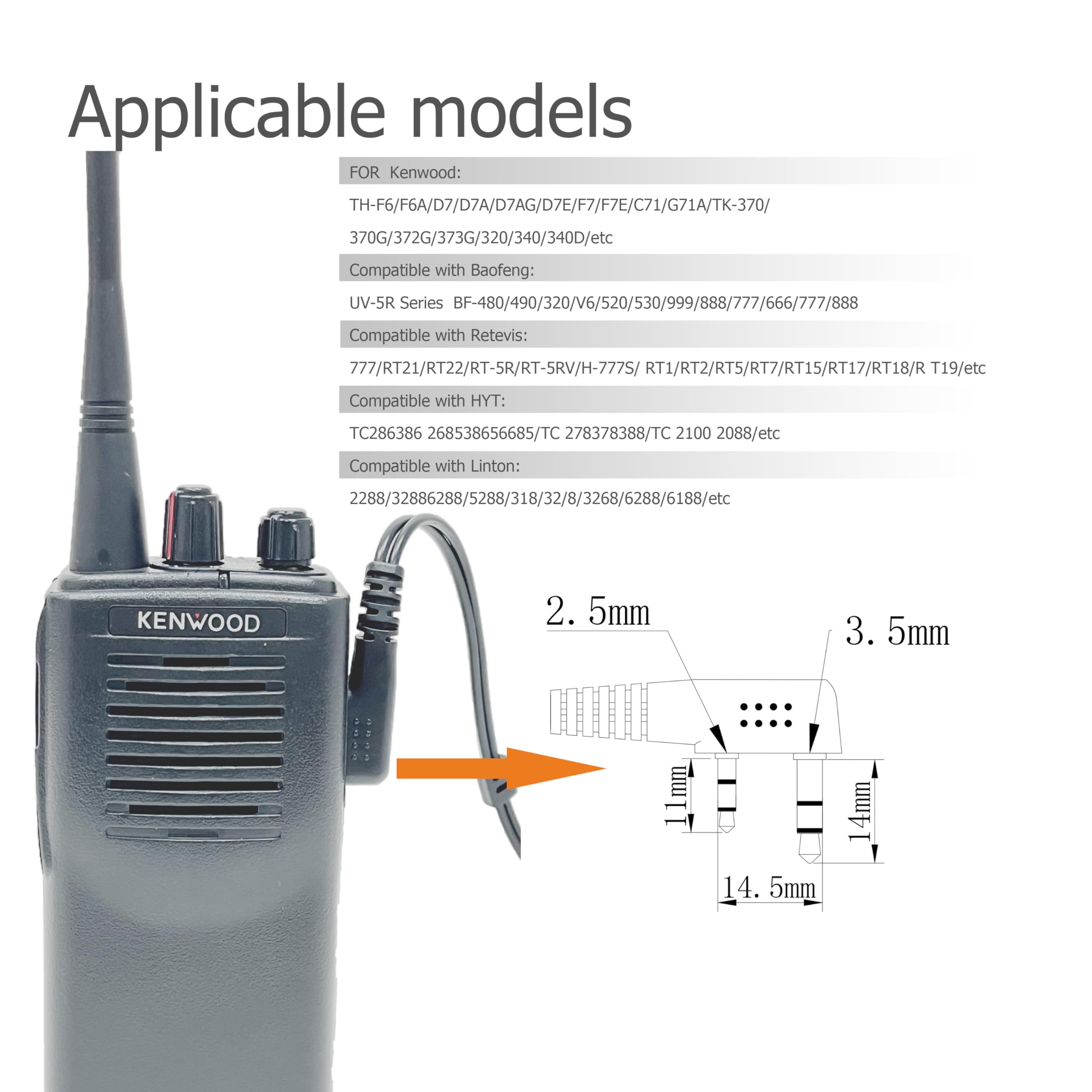 SHON Auricular Walkie Talkie con micrófono, tubo acústico de 2 pines para un sonido cristalino, compatible con radios bidireccionales Kenwood Baofeng y Retevis, para las fuerzas del orden policial (1