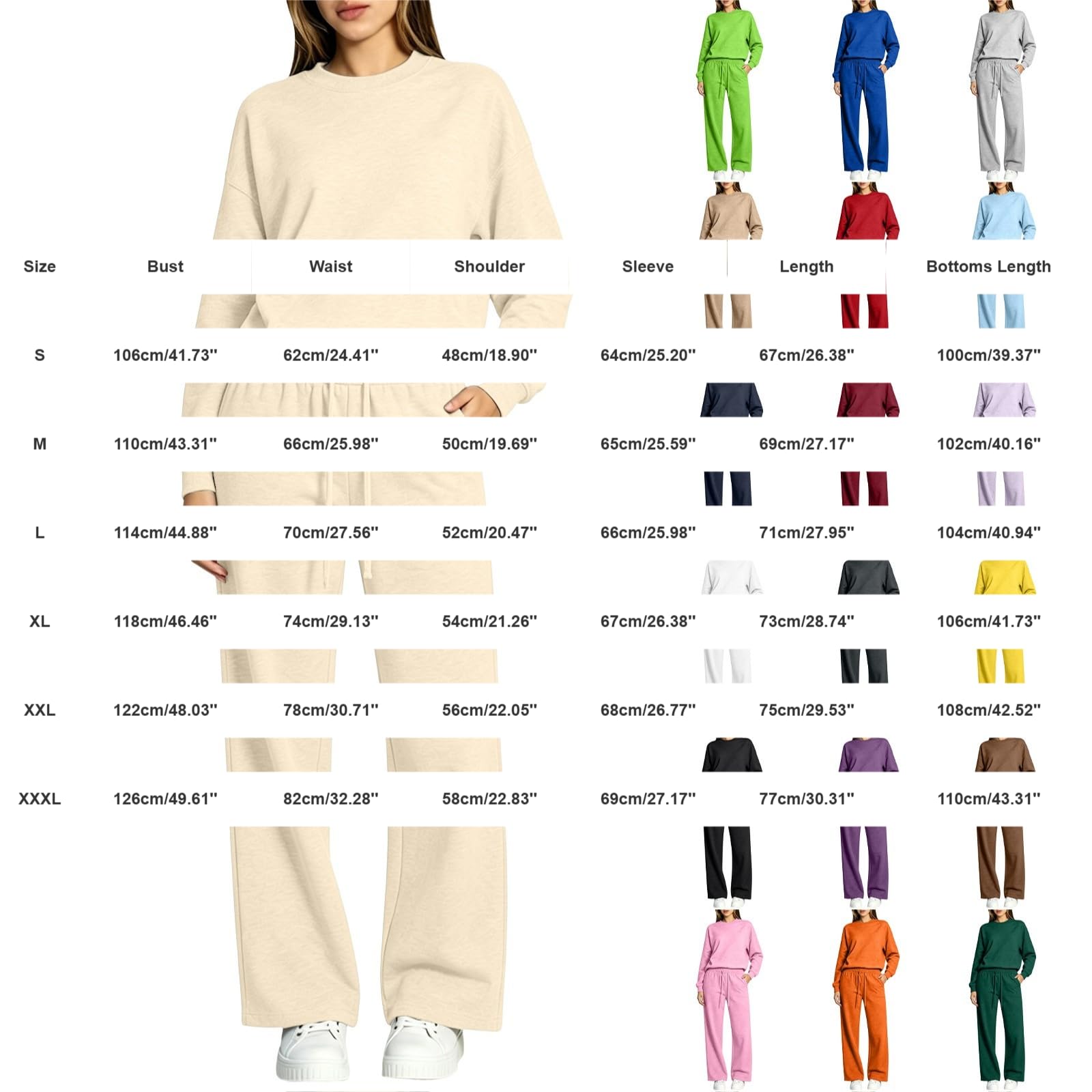 Survêtement de jogging pour femme - Survêtement de sport pour femme | Pull à col rond, couleur unie, manches longues, avec cordon de serrage, survêtement ample et décontracté