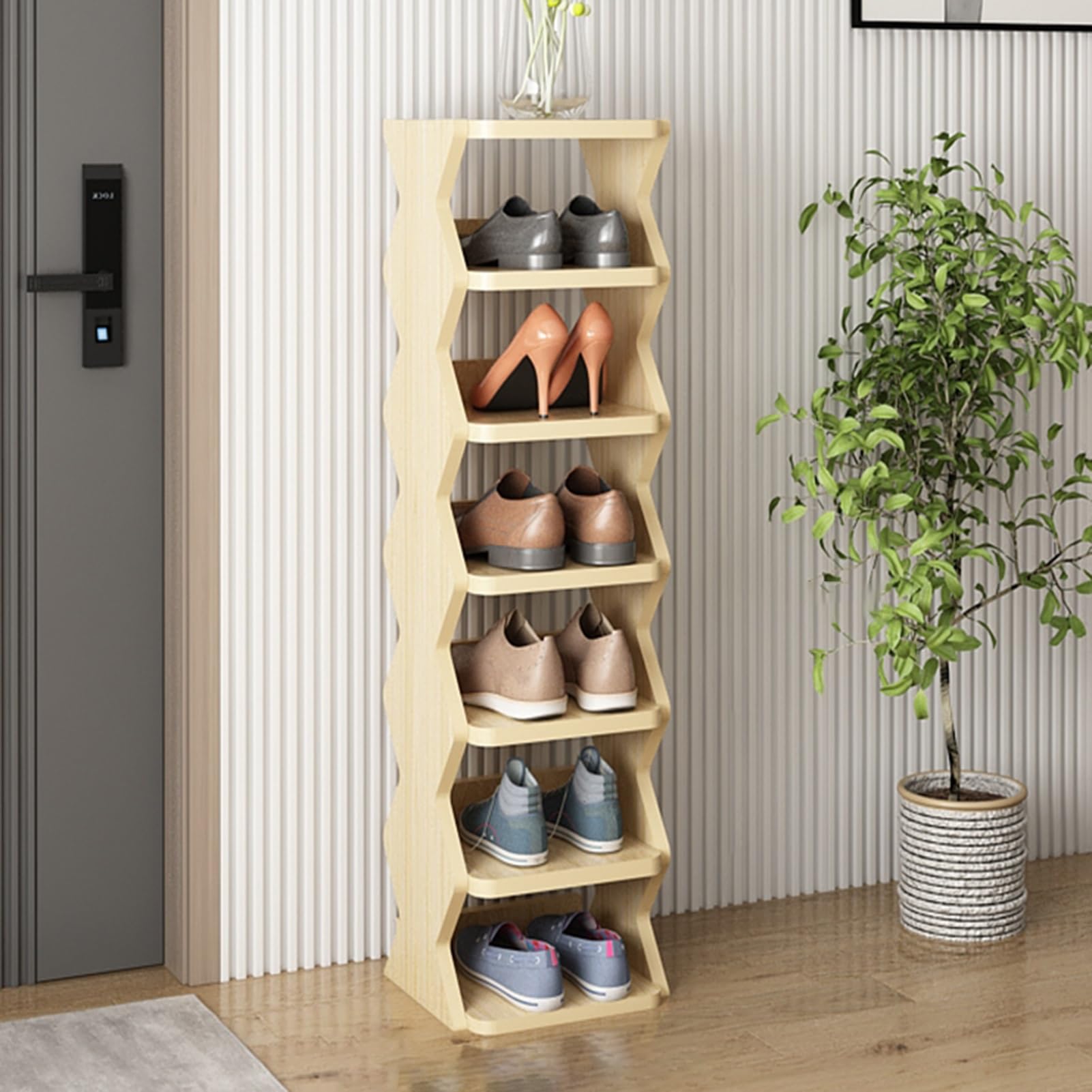 SWENEEN Narrow Rack,Vertical Slim Storage Open Solution Entryway,Foyer,Hallway,Light Brown-110cm/43.3in