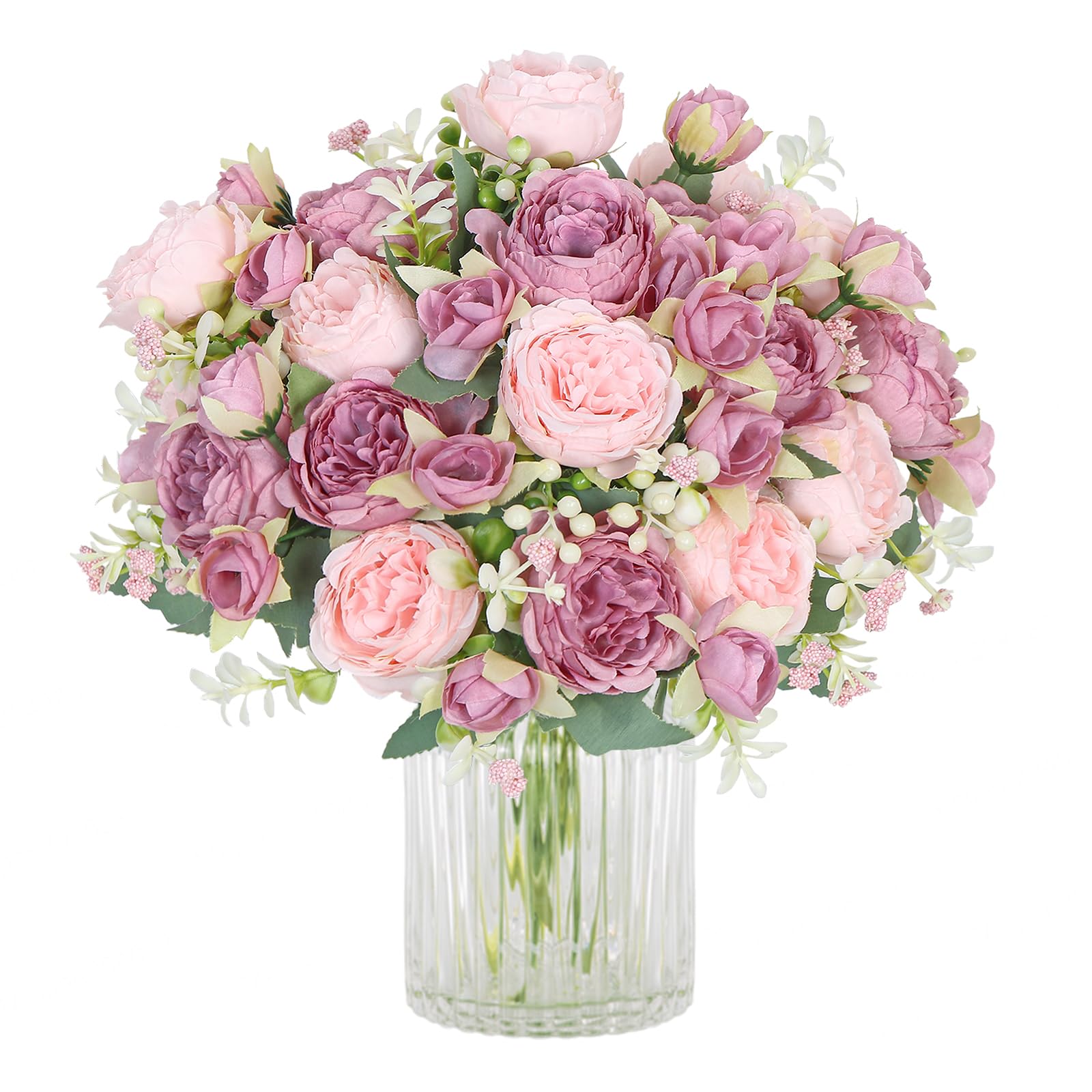 16 Peonie Artificiali Bianche In Seta Con Stelo In Filo Metallico, Bouquet Da 5 Teste, Altezza 30 Cm, Per Matrimoni E Decorazioni Casa