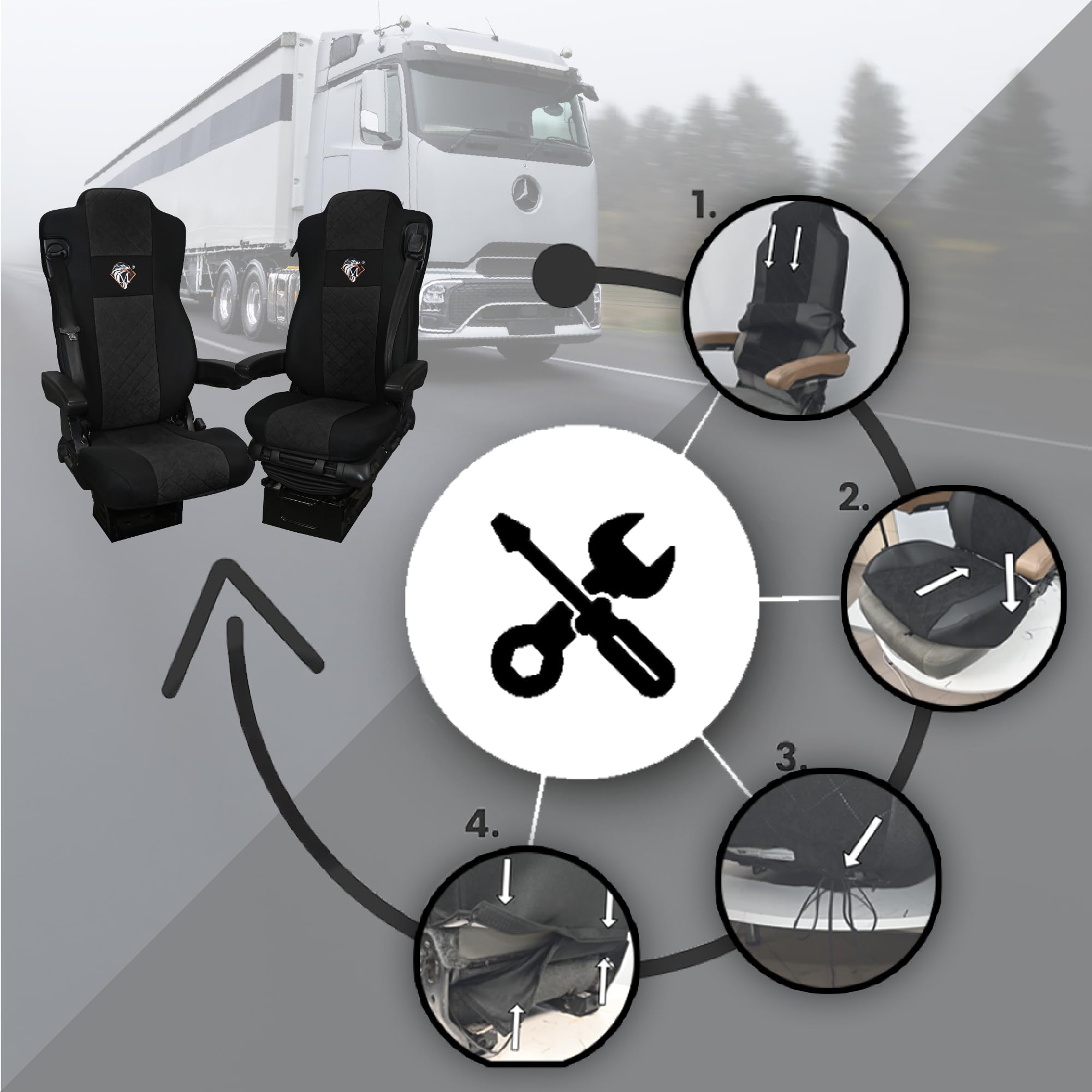 SABA Funda de Asiento para Mercedes ACTROS L de 2022, 2 Cinturones de Seguridad, Asientos de avión, Asiento de Pasajero sin suspensión Negro Accesorios de protección para Asientos de Camiones
