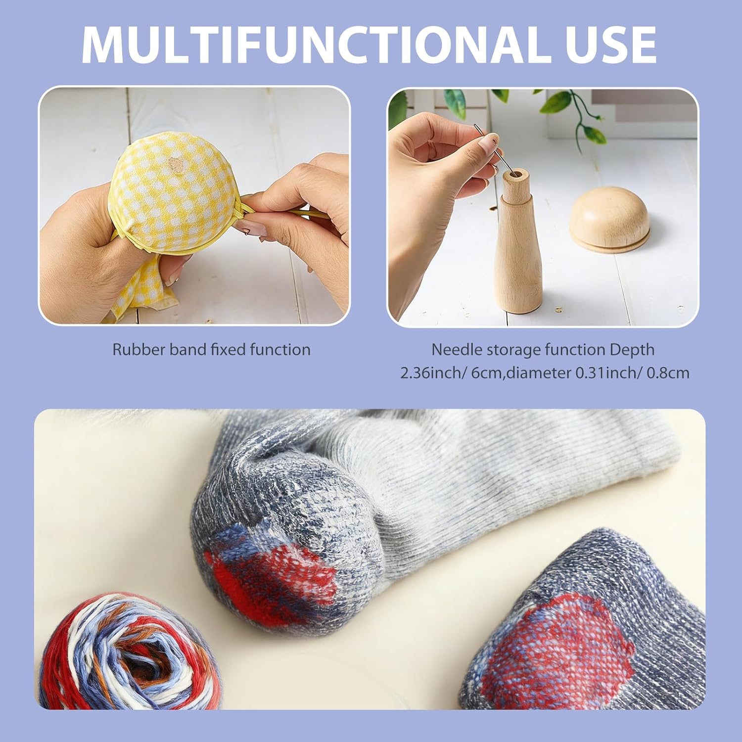 BFRAHD Mini Darning Loom Kit,Mushroom Knit Patch Kit with 50 Colors Yarn&14 Hooks,Patch Maker Mending Tool for Socks Jeans Sweaters Clothes Repair,Weaving Loom for Beginners