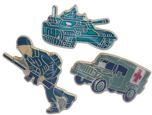 Novel Merk Tanque, ambulancia y G.I. Soldier - Pasador de solapa para vehículo militar, pasador de sombrero y tachuelas de corbata con parte trasera