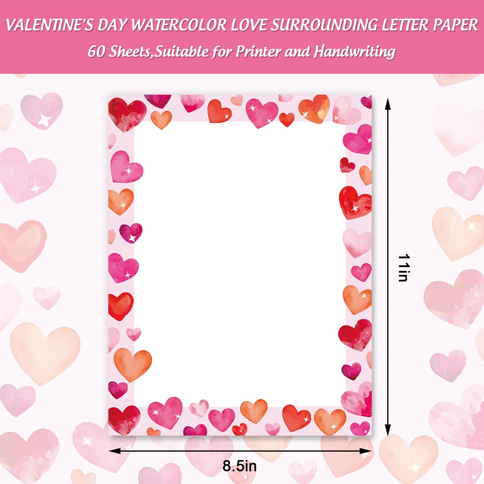 Line Of Roses Floral Stationery Paper - 60 Sheets, 8.5x11", Printer Compatible, For Valentine's, Weddings & Letters - View #9