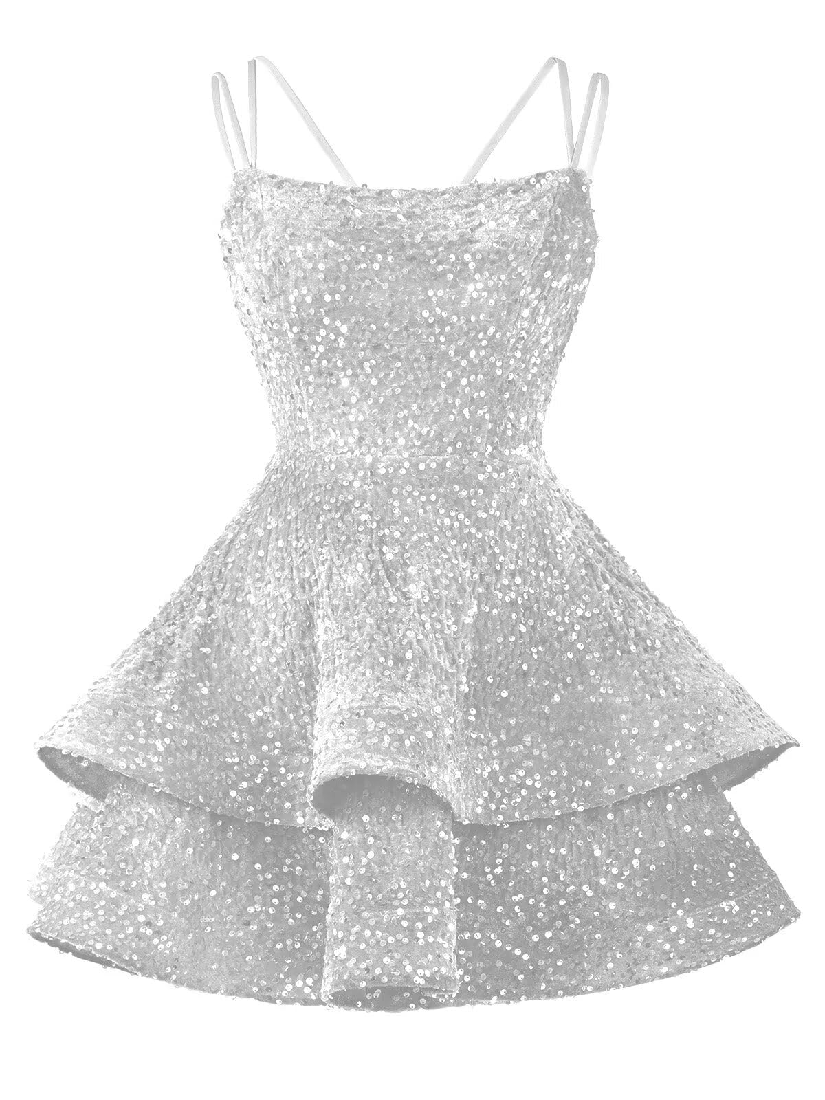 Sparkly Sequin Homecoming Dresses for Women Silver Velvet Sequin Cocktail Party Dress Knee Length Prom Gown UK8