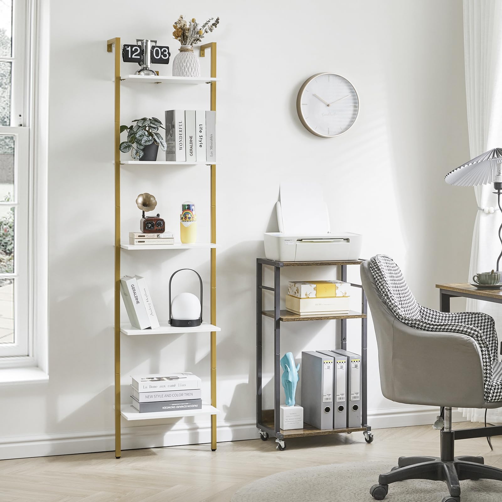 YMYNY Estantería Escalera, Estantería de 5 Niveles, Librería de Pie para Sala Estantería de Almacenaje, para la Sala de Estar, Oficina, Dormitorio, 40 x 30 x 178CM, Blanco HBC015W