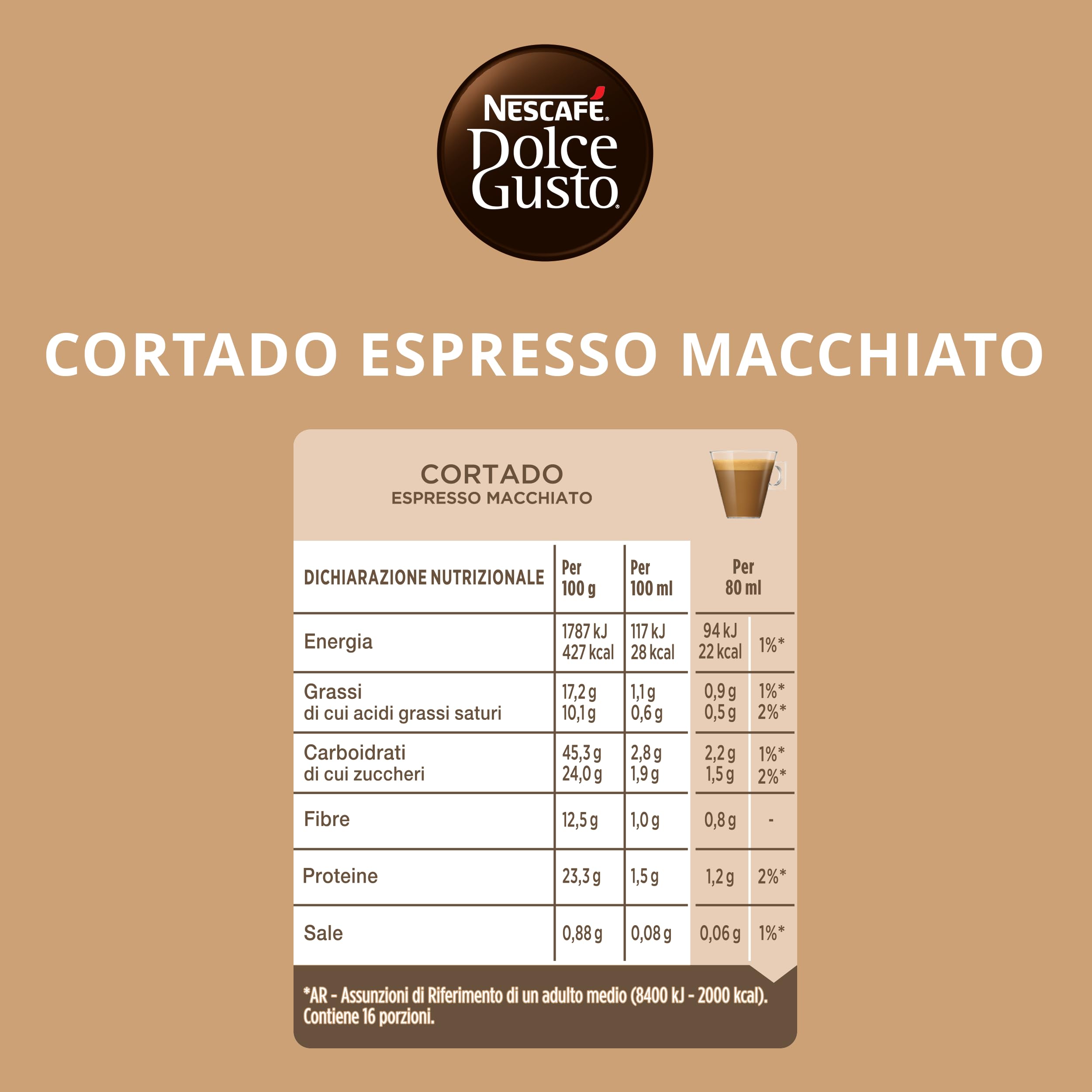 NESCAFÉ DOLCE GUSTO Cortado Espresso Macchiato Caffè, 6 Confezioni da 16 Capsule (96 Capsule Compatibili Nescafé Dolce Gusto)