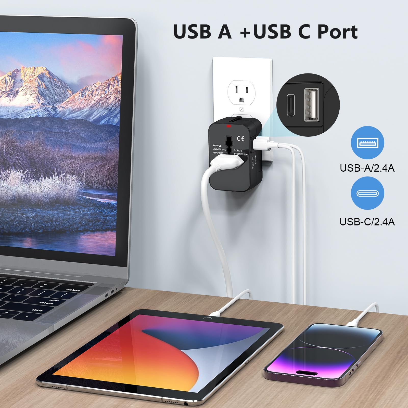 Amoner Adattatore Universale da Viaggio USB C Presa Americana Italiana Inglese Giapponese Francese Travel Essentials Gadget Viaggio