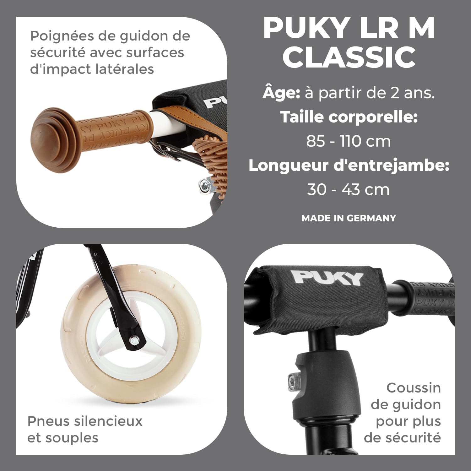 PUKY LR M Classic | Draisienne dès 2 Ans | Jouet Enfants 2 Ans | Trottinette avec Repose-Pieds | Véhicule rétro Classique | Vélo équilibre avec Panier et béquille | Guidon et Selle réglables