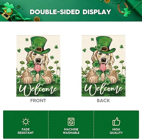 Miniatura 6 de AVOIN colorlife Bandera de jardín para perro con sombrero verde del día de San Patricio 12 x 18 pulgadas doble cara trébol de la suerte bandera de