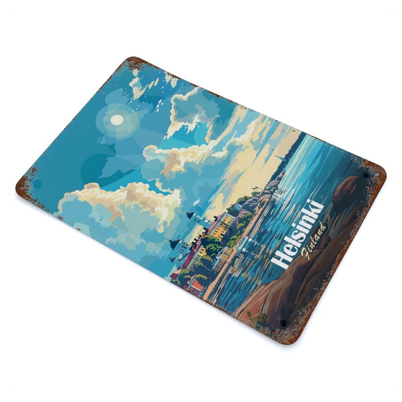 Helsinki Finland Travel Rust Effect Tin Sign 11.8"x7.9", Ideal for Garage, Bar And Workshop Decor